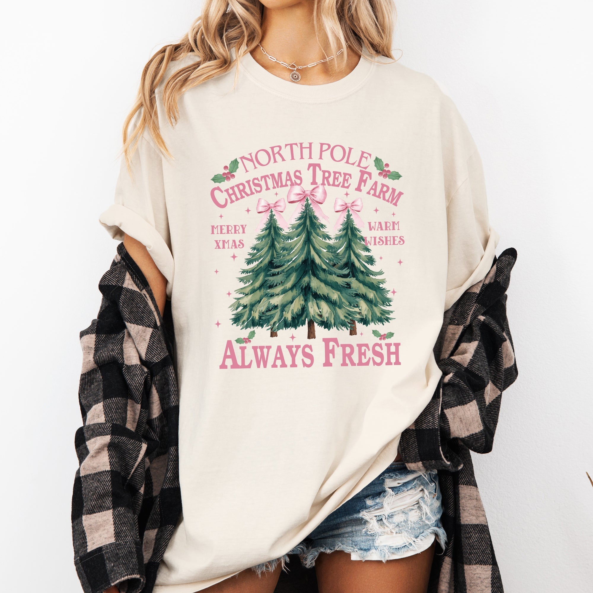 North Pole Christmas Tree Farm Winter Santa Snow Xmas Holiday Edition Comfort Colors Tee