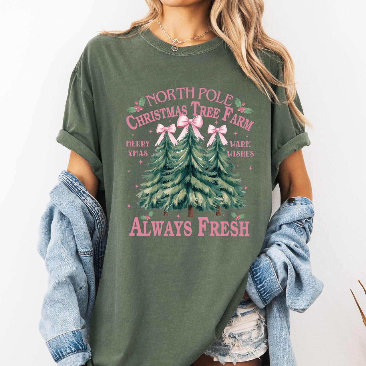 North Pole Christmas Tree Farm Winter Santa Snow Xmas Holiday Edition Comfort Colors Tee