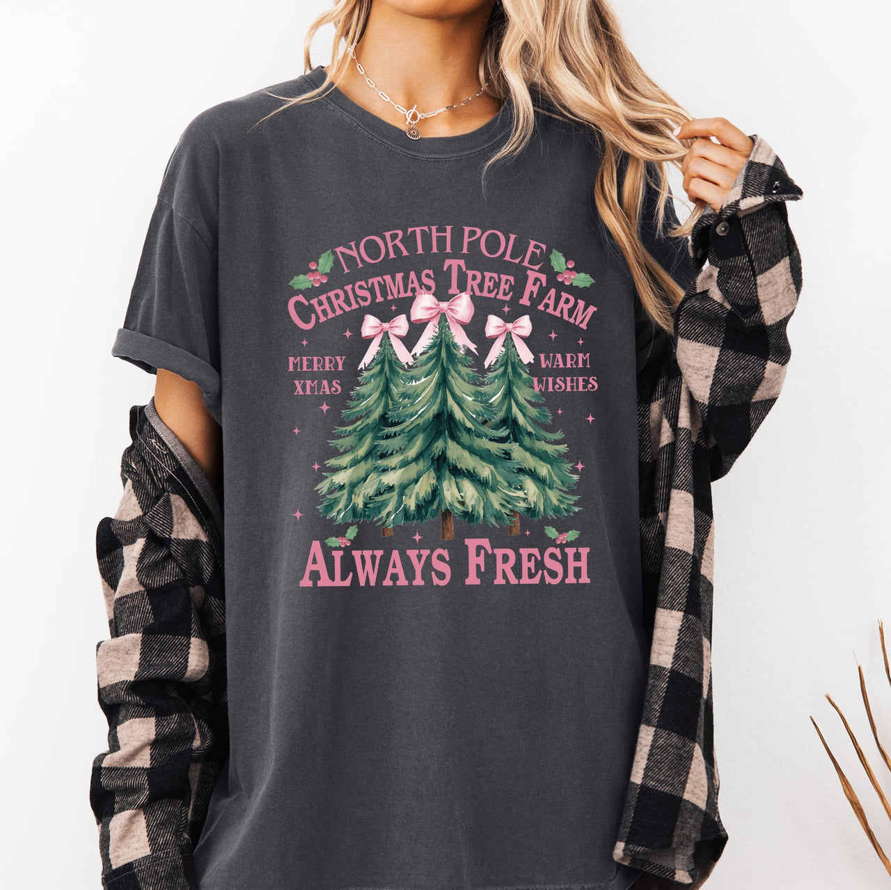 North Pole Christmas Tree Farm Winter Santa Snow Xmas Holiday Edition Comfort Colors Tee