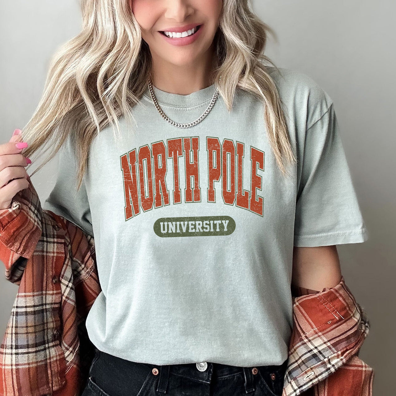 North Pole University Collegiate Style Retro Christmas Santa Edition Comfort Colors Tee