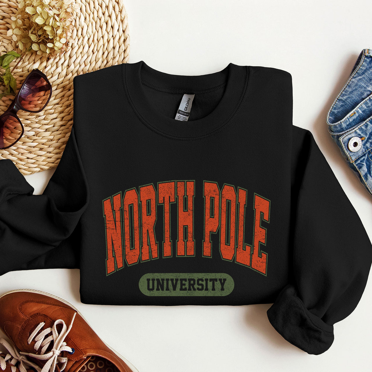 North Pole University Collegiate Style Retro Christmas Santa Sleigh Ride Vintage Edition Sweatshirt