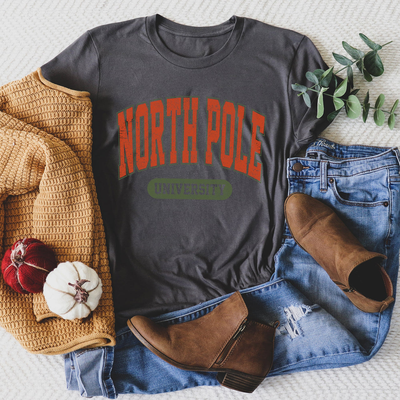 North Pole University Collegiate Christmas Santa Retro Vintage Holiday Graphic Tee