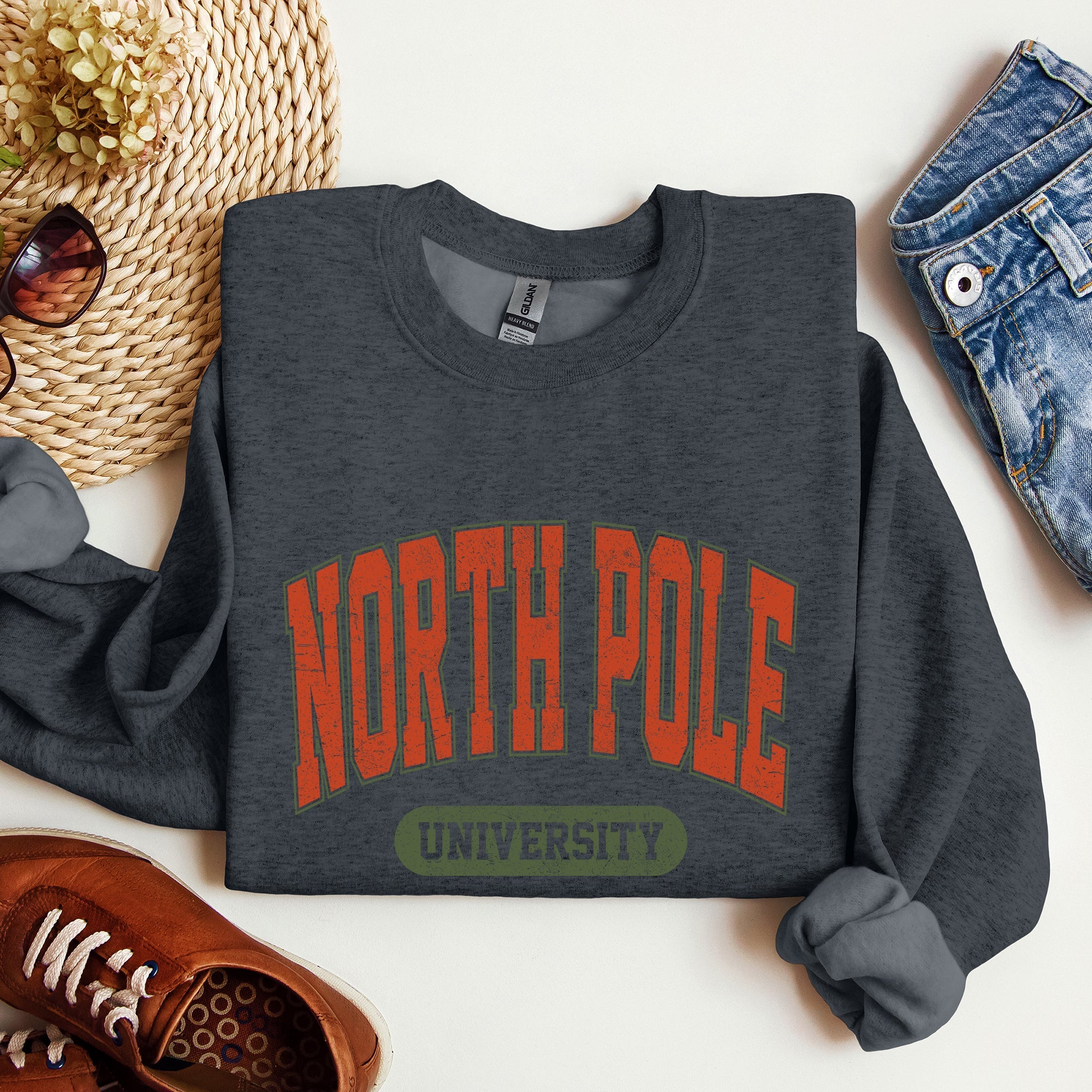 North Pole University Collegiate Style Retro Christmas Santa Sleigh Ride Vintage Edition Sweatshirt