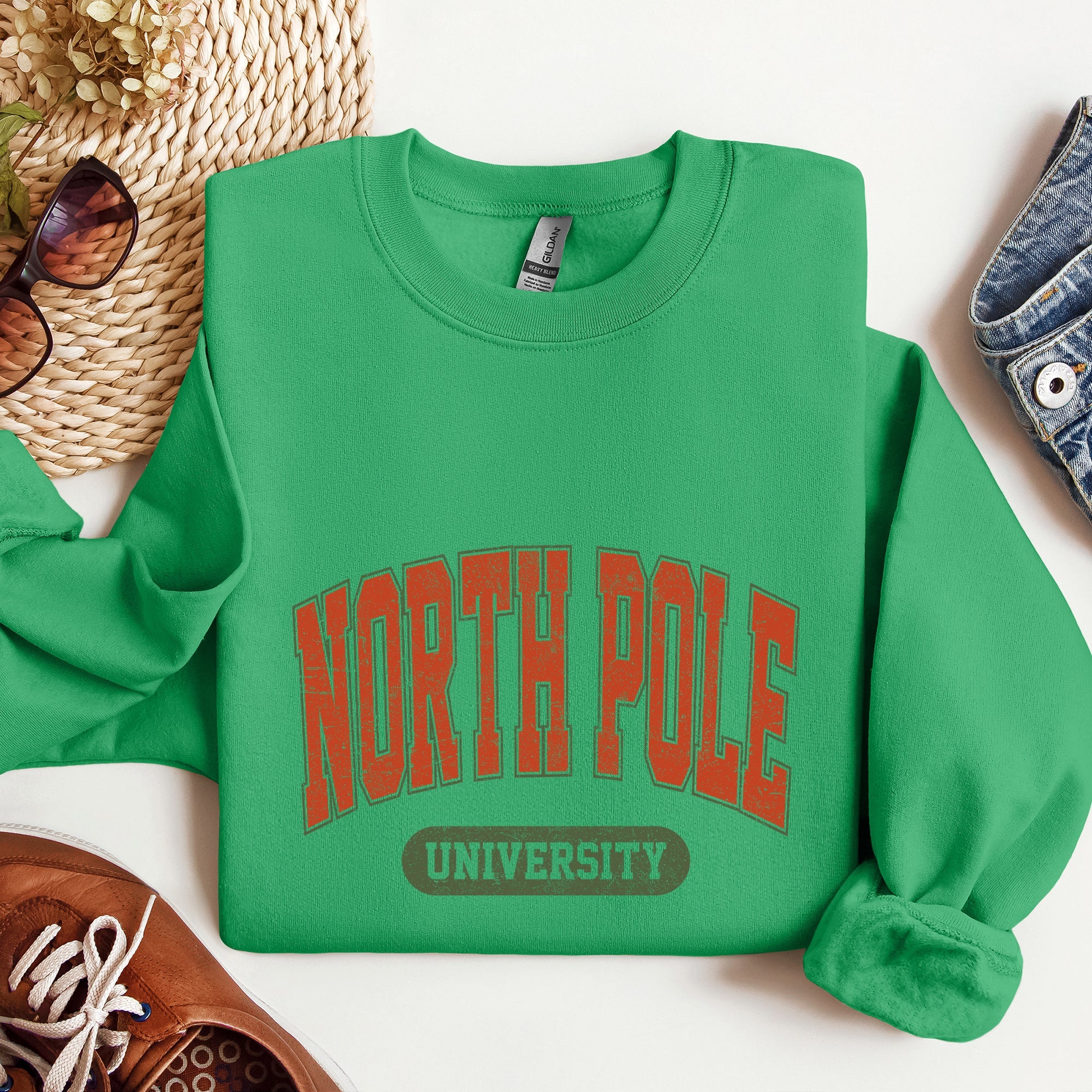 North Pole University Collegiate Style Retro Christmas Santa Sleigh Ride Vintage Edition Sweatshirt