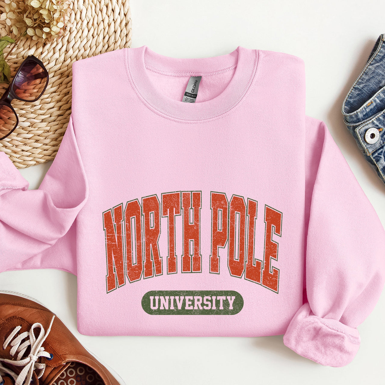 North Pole University Collegiate Style Retro Christmas Santa Sleigh Ride Vintage Edition Sweatshirt