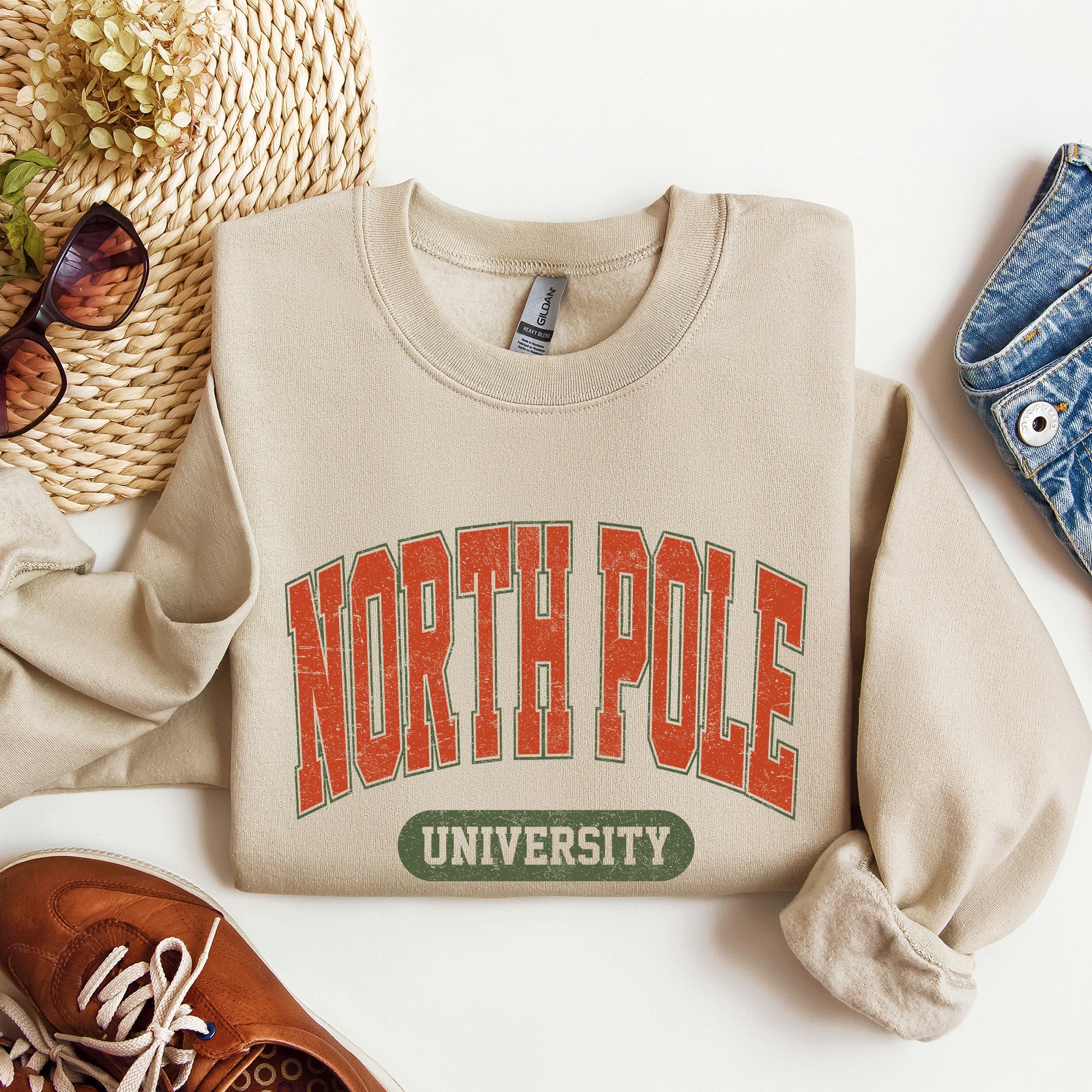North Pole University Collegiate Style Retro Christmas Santa Sleigh Ride Vintage Edition Sweatshirt