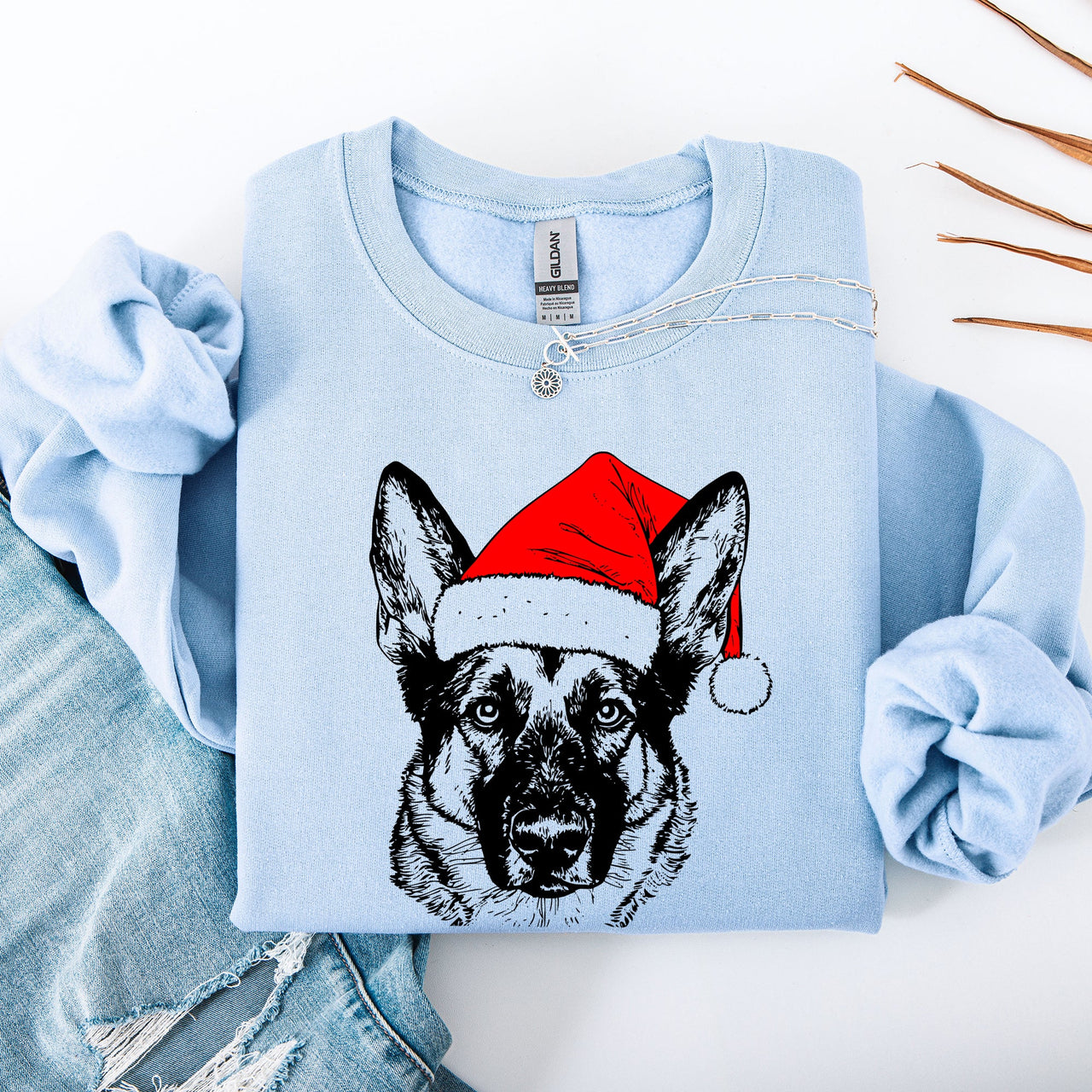 Norwegian Elkhound Santa Claus Christmas Dog Lover Portrait Artwork Holiday Design Sweatshirt
