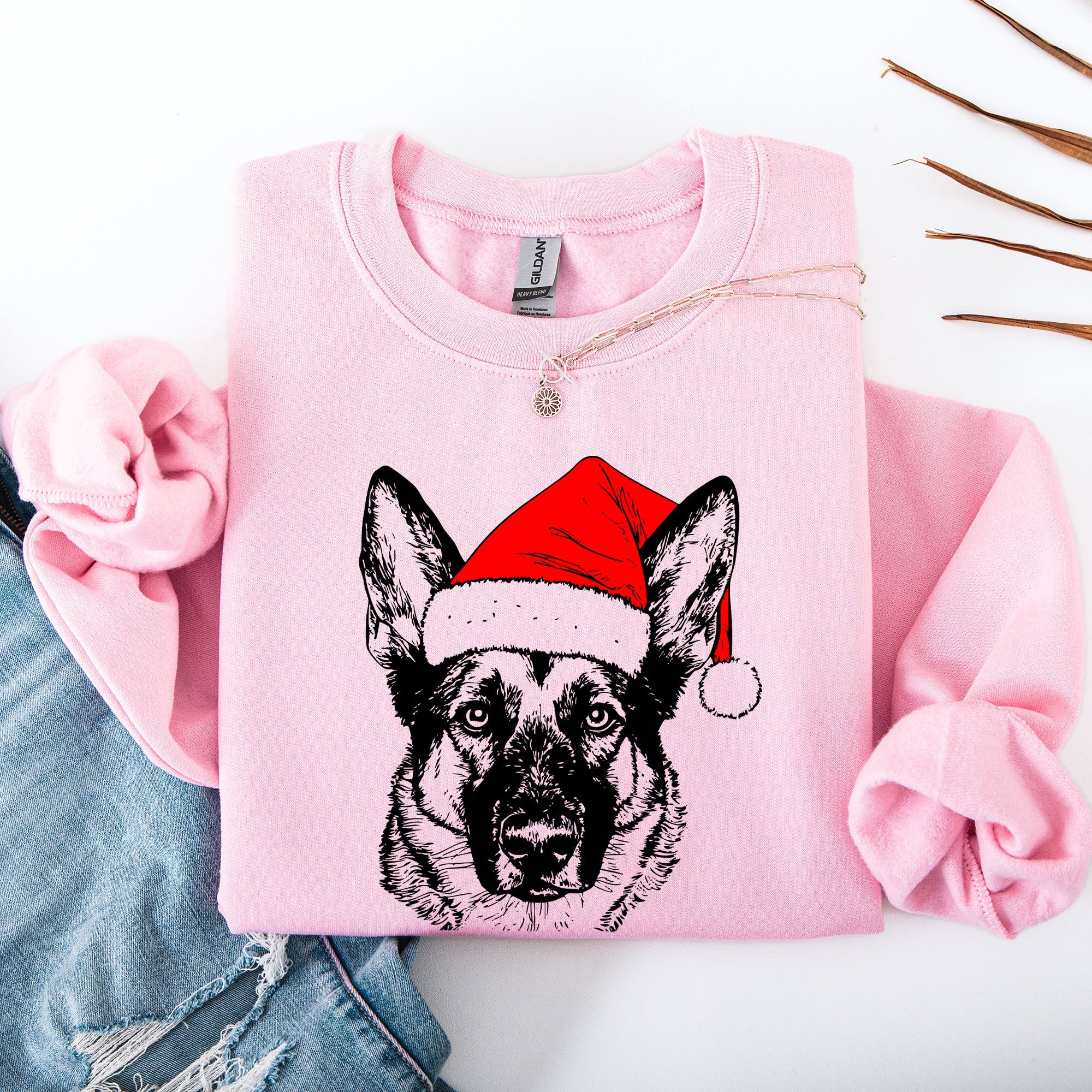 Norwegian Elkhound Santa Claus Christmas Dog Lover Portrait Artwork Holiday Design Sweatshirt