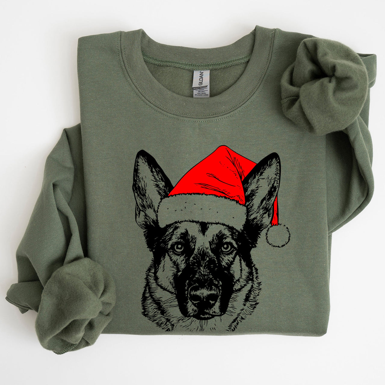 Norwegian Elkhound Santa Claus Christmas Dog Lover Portrait Artwork Holiday Design Sweatshirt