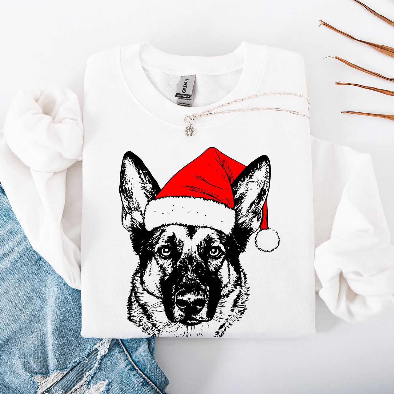 Norwegian Elkhound Santa Claus Christmas Dog Lover Portrait Artwork Holiday Design Sweatshirt