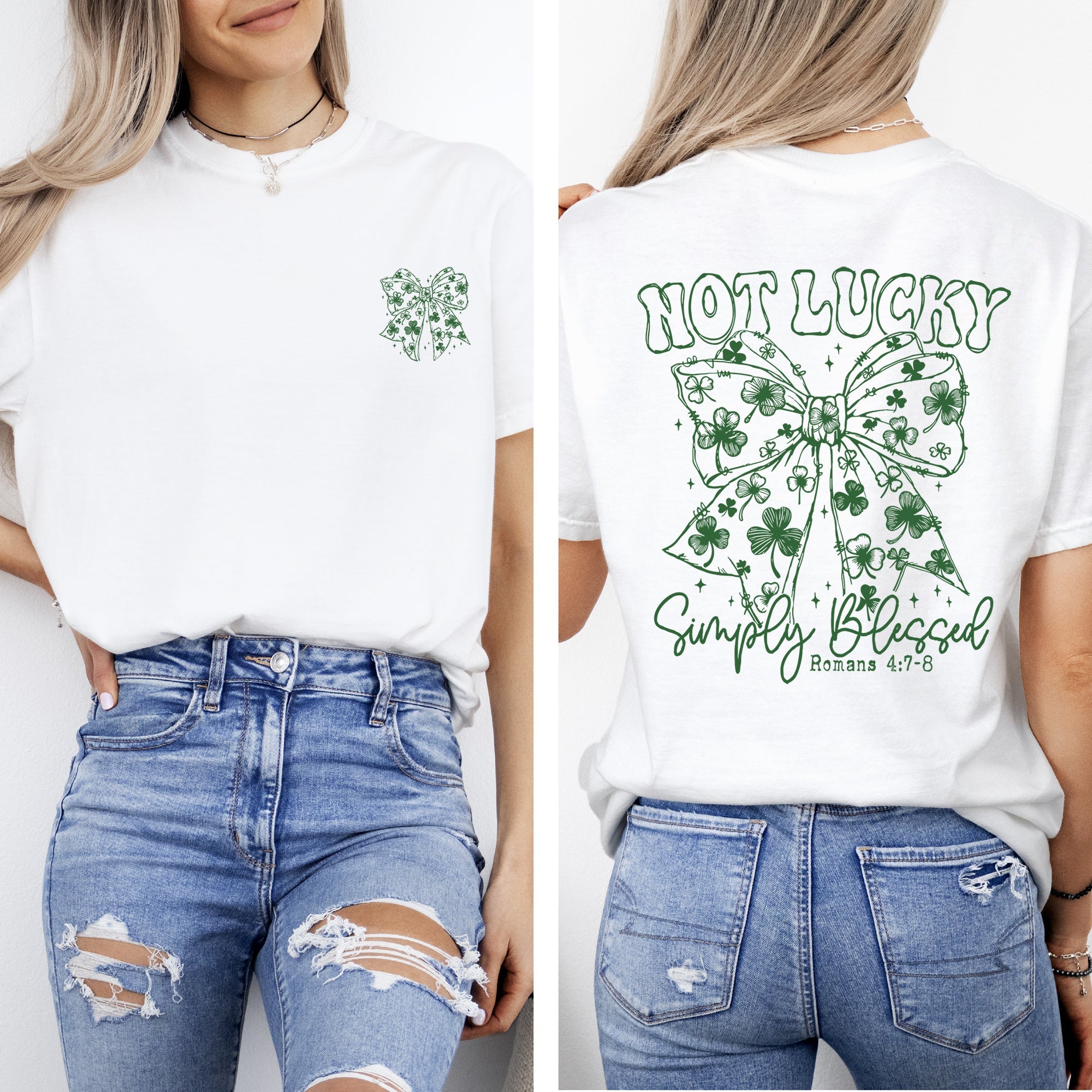 Not Lucky, Simply Blessed Christian Faith St Patrick's Day Shamrock Clover Leprechaun Comfort Colors Tee