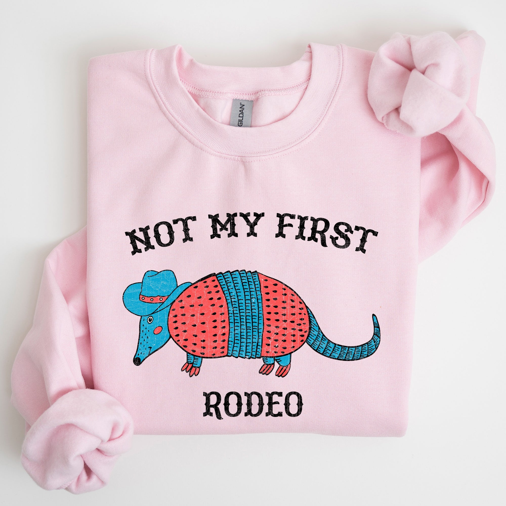 Not My First Rodeo Cowboy Armadillo Western Themed Rustic Graphic Illustration Sweatshirt