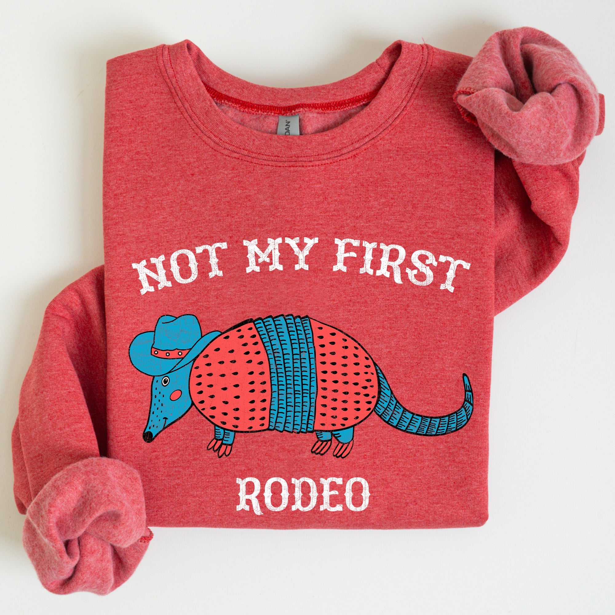 Not My First Rodeo Cowboy Armadillo Western Themed Rustic Graphic Illustration Sweatshirt