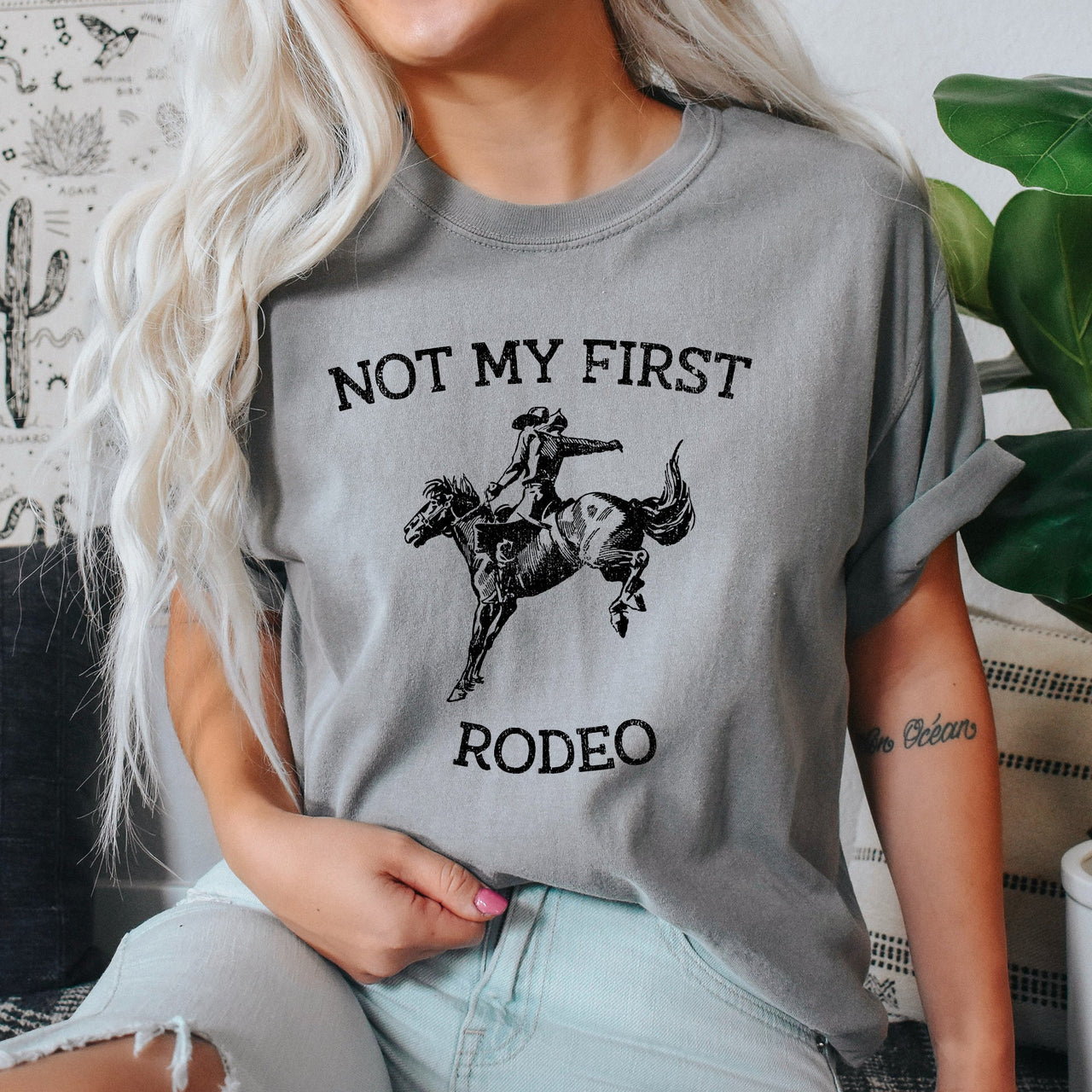 Not My First Rodeo Cowboy Bronco Rider Country Cowgirl Western Inspired Comfort Colors Tee