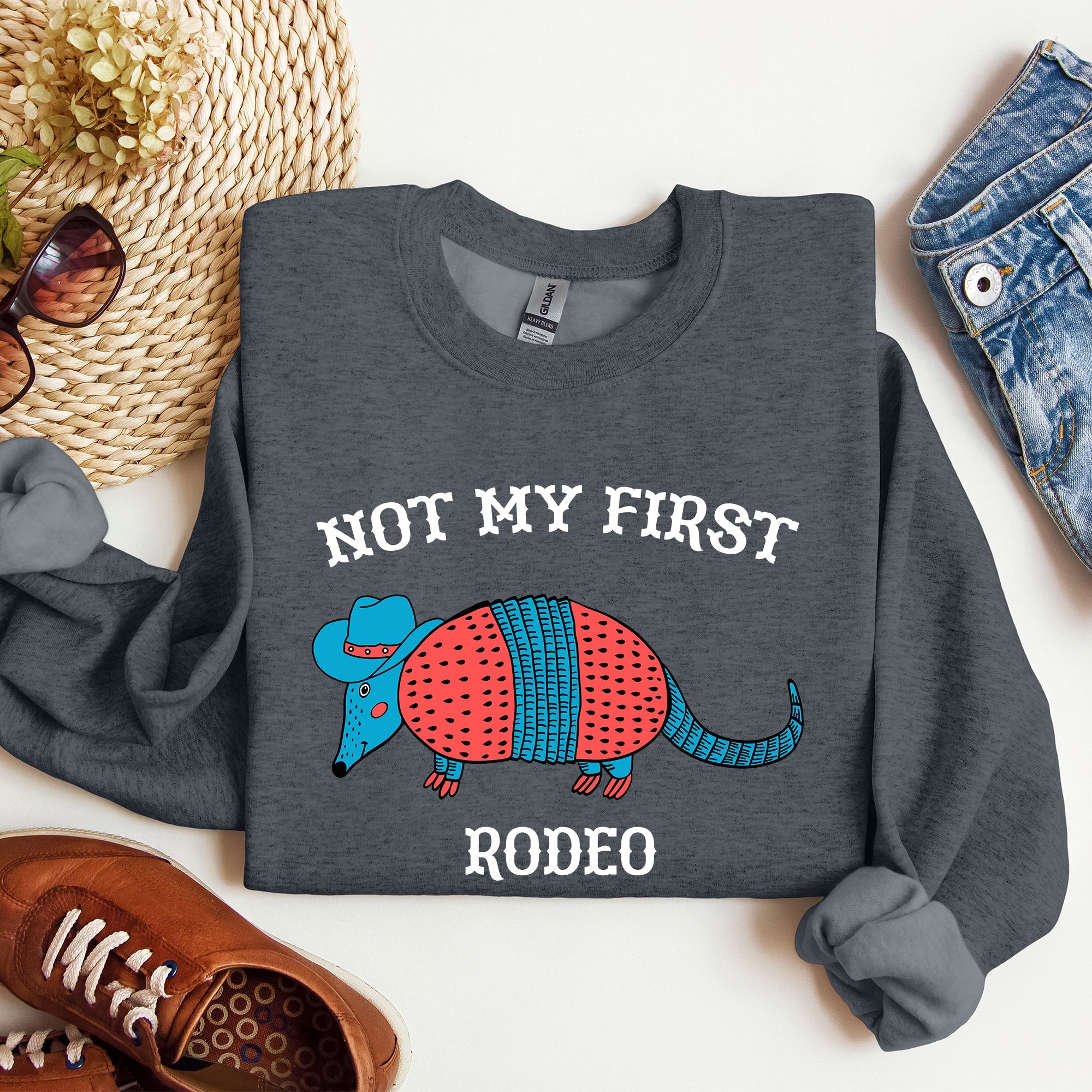 Not My First Rodeo, Cute Armadillo Graphic Illustration for Everyday Comfort Sweatshirt