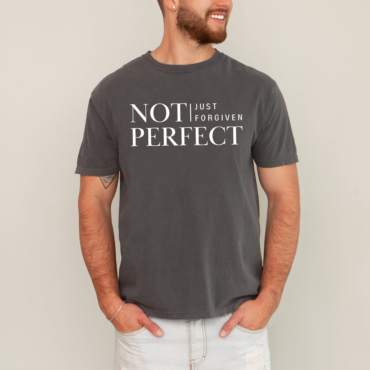 Not Perfect, Just Forgiven, Jesus, Christian, Religious, Gospel, Faith Comfort Colors Tee