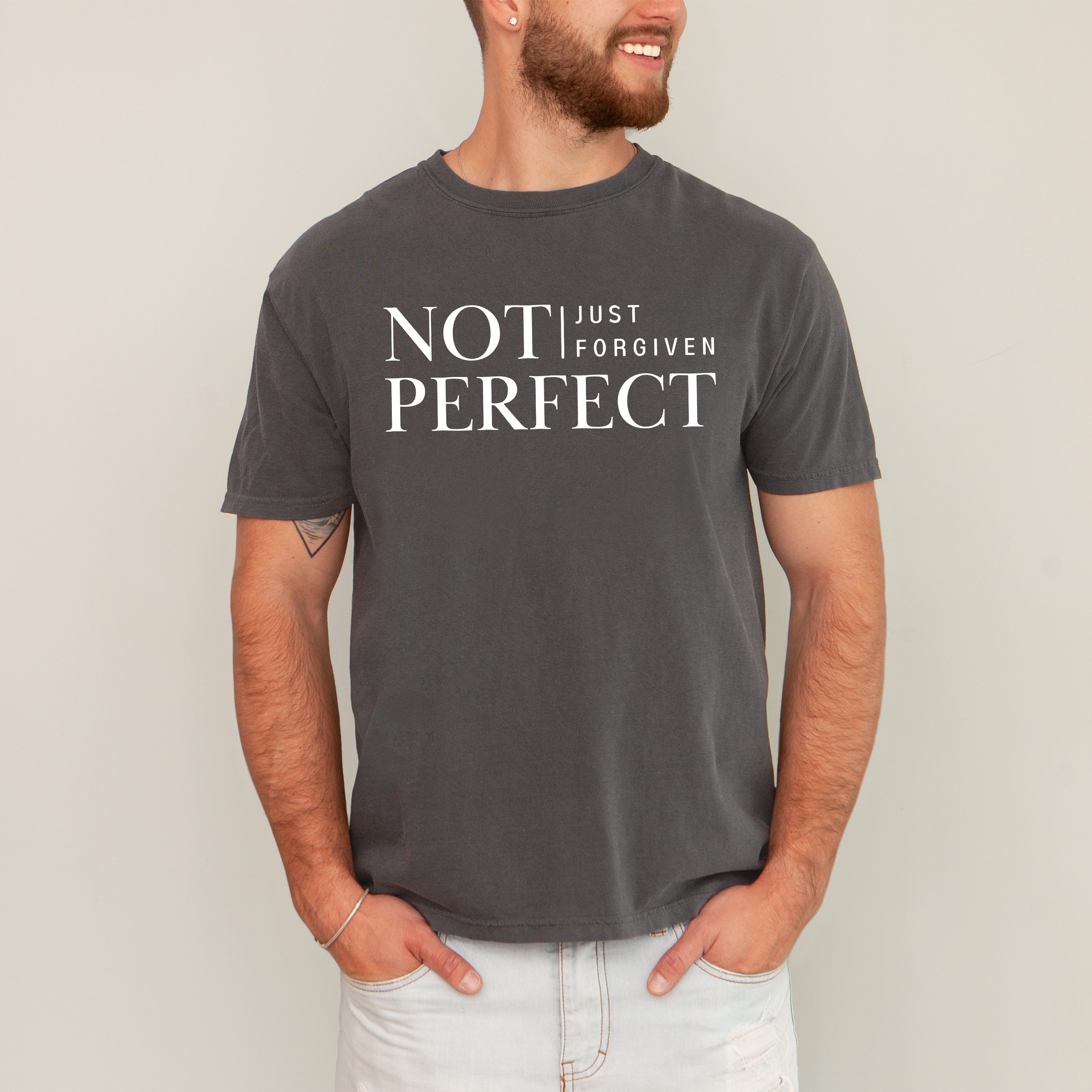 Not Perfect, Just Forgiven, Jesus, Christian, Religious, Gospel, Faith Comfort Colors Tee