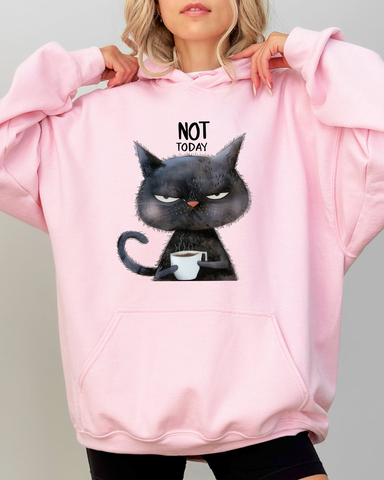 Not Today Cat Grumpy Coffee Funny Meme Edition Premium Cozy Ultra Plush Hooded Sweatshirt