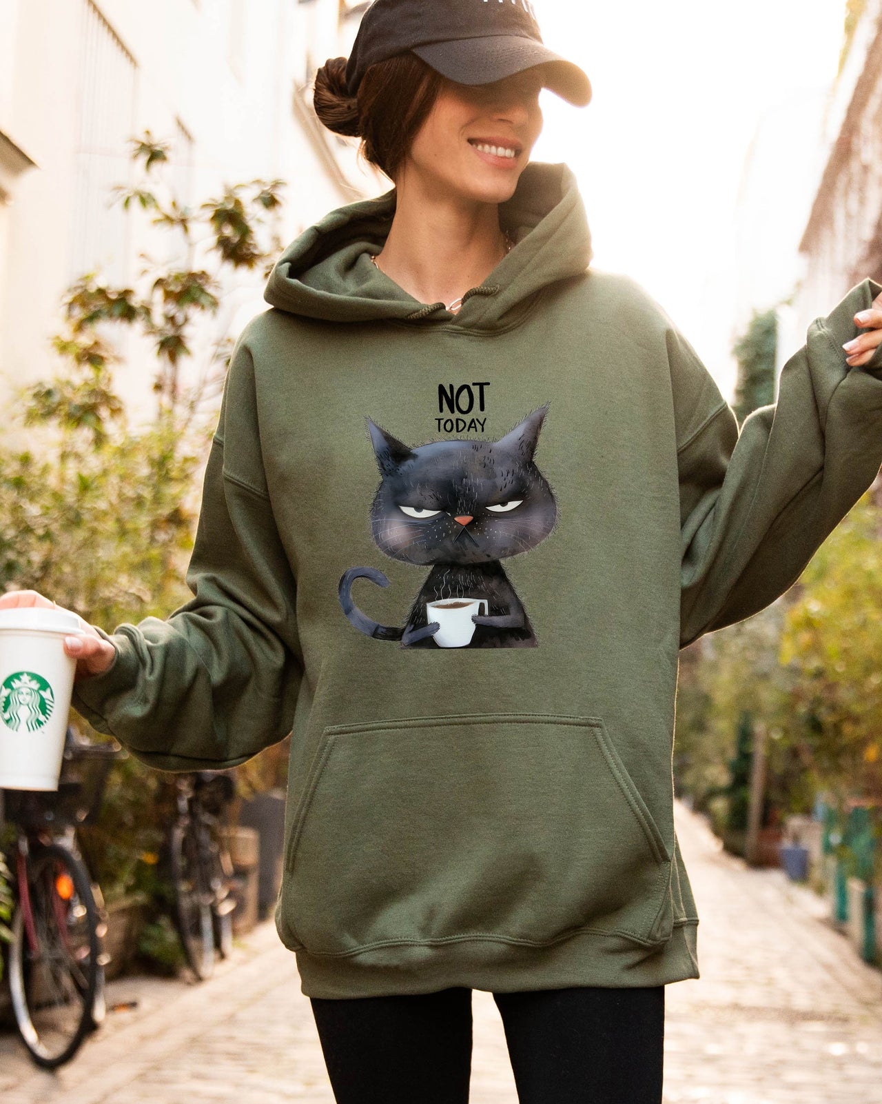 Not Today Cat Grumpy Coffee Funny Meme Edition Premium Cozy Ultra Plush Hooded Sweatshirt