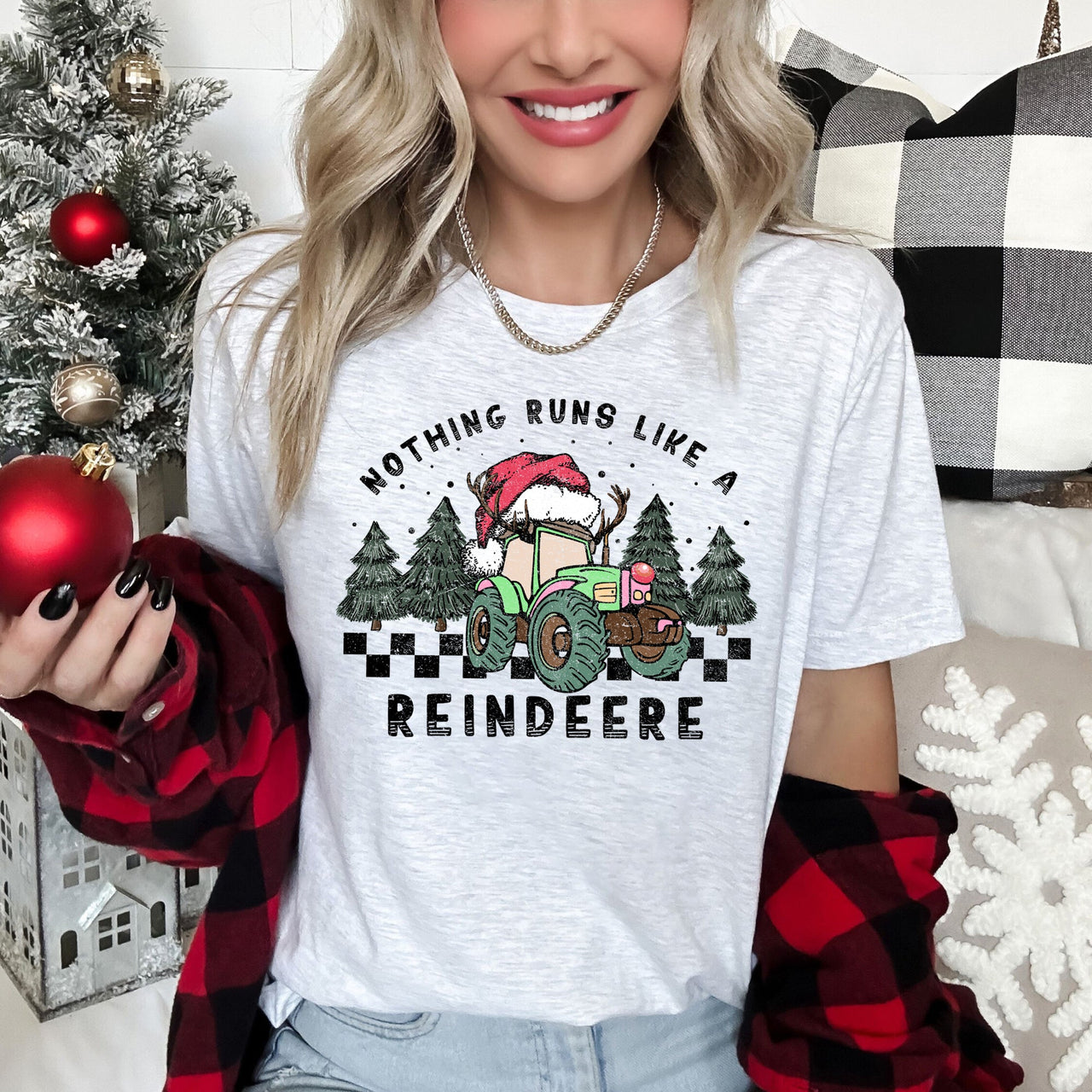Nothing Runs Like A Reindeer Deere Christmas Tractor Farm Life Holiday Edition Graphic Tee
