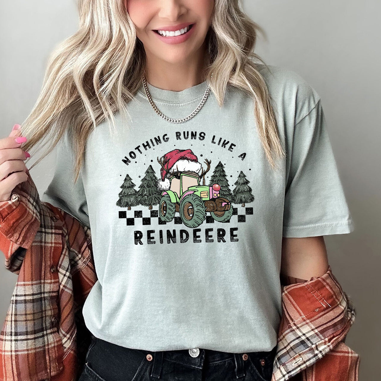 Nothing Runs Like A Reindeer Deere Christmas Tractor Farm Life Comfort Colors Tee