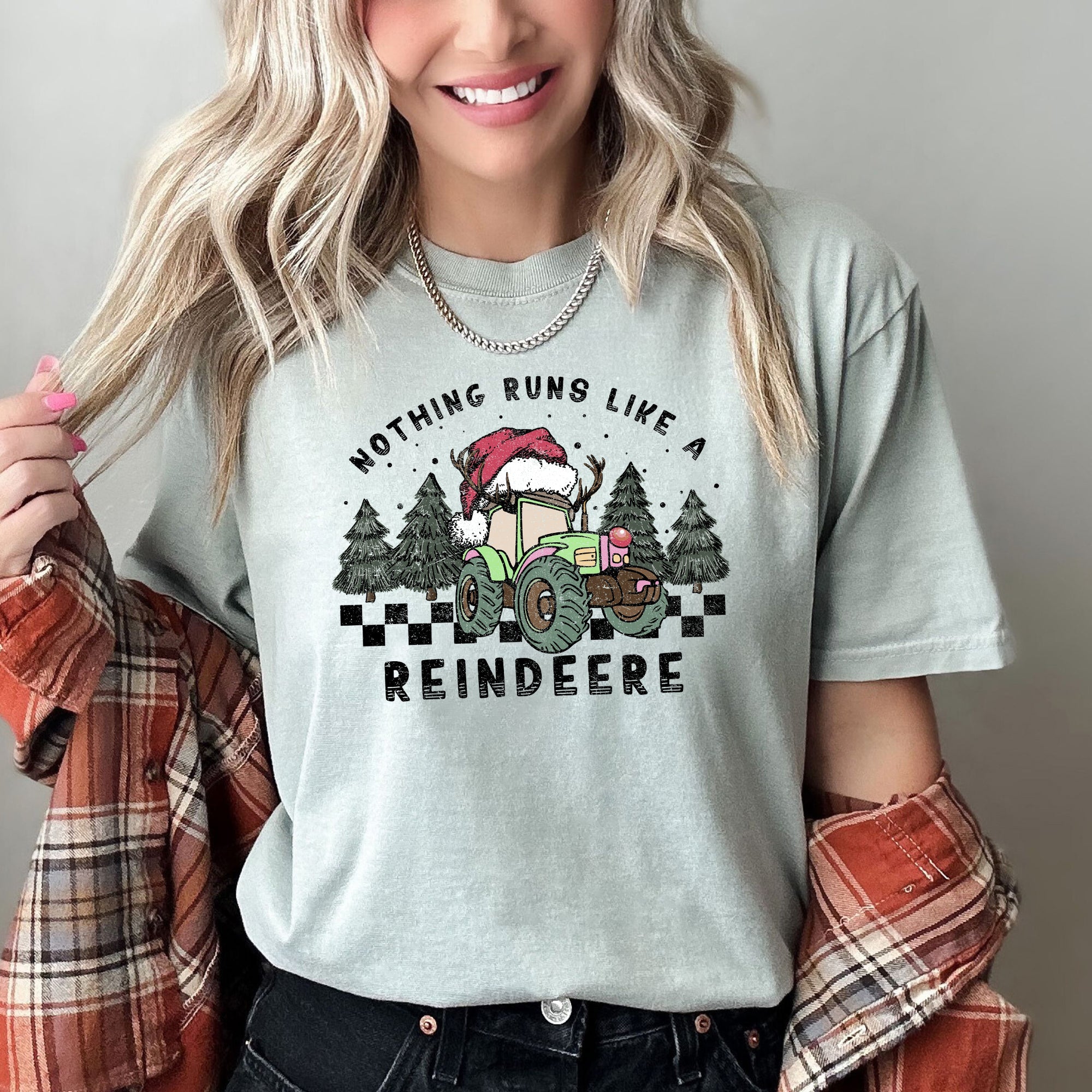 Nothing Runs Like A Reindeer Deere Christmas Tractor Farm Life Comfort Colors Tee