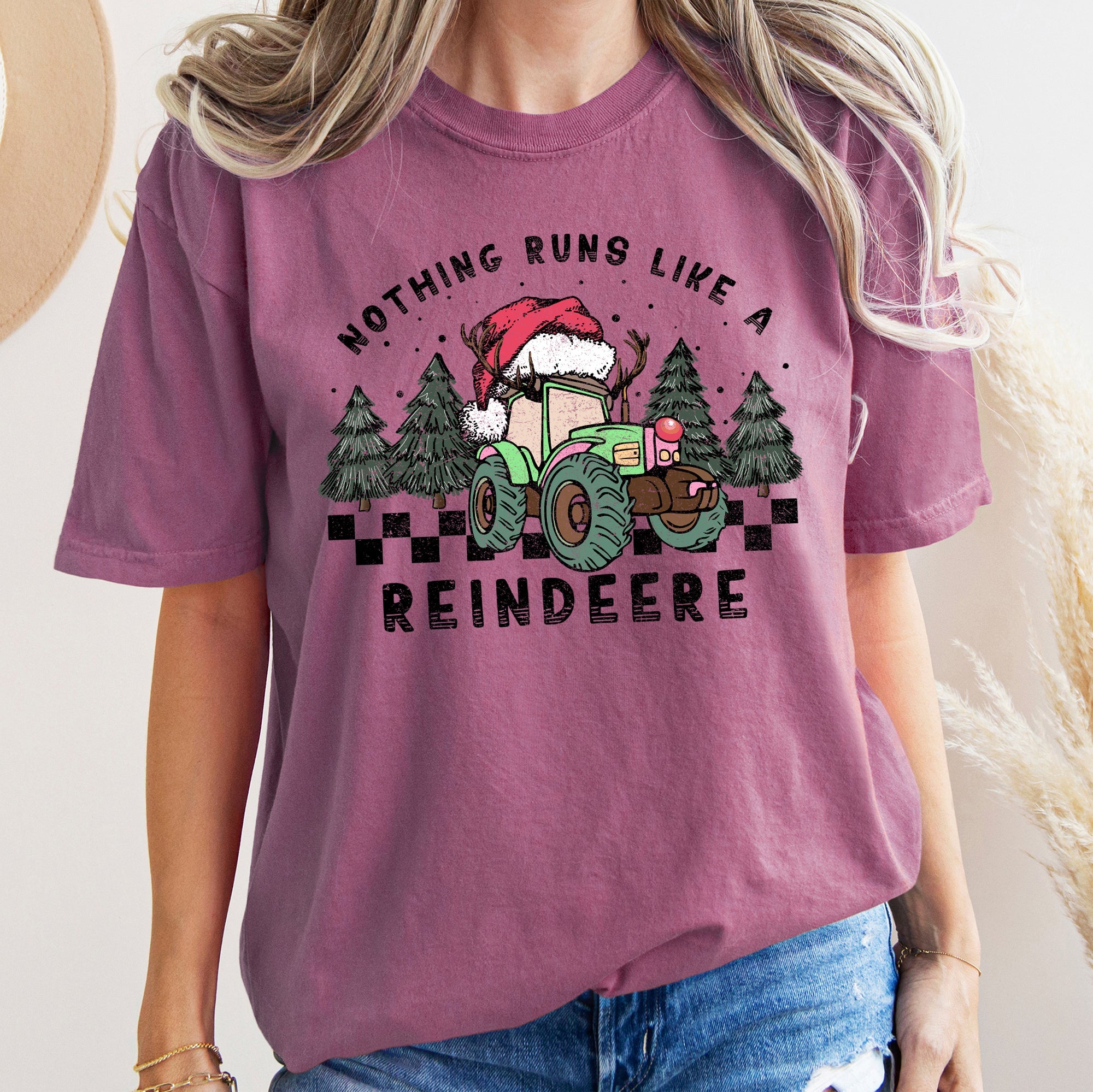 Nothing Runs Like A Reindeer Deere Christmas Tractor Farm Life Comfort Colors Tee