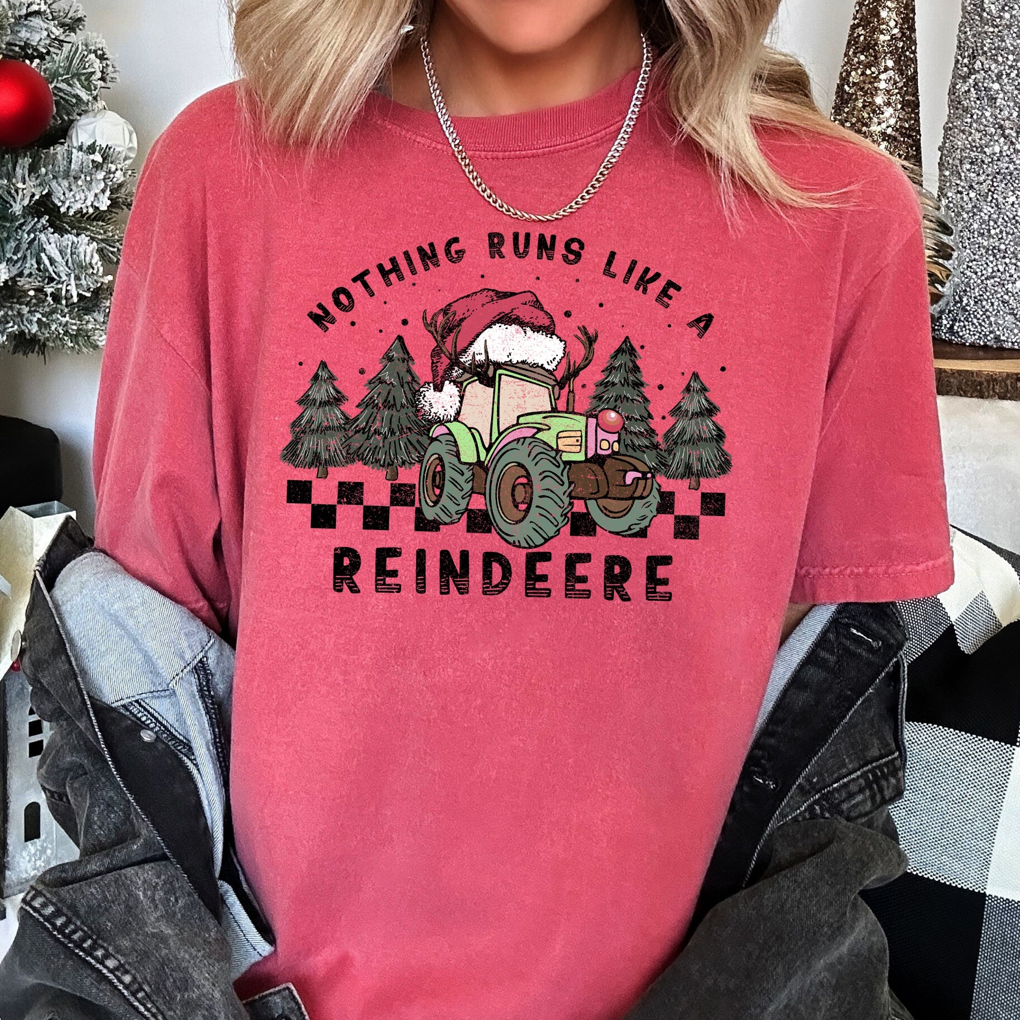 Nothing Runs Like A Reindeer Deere Christmas Tractor Farm Life Comfort Colors Tee