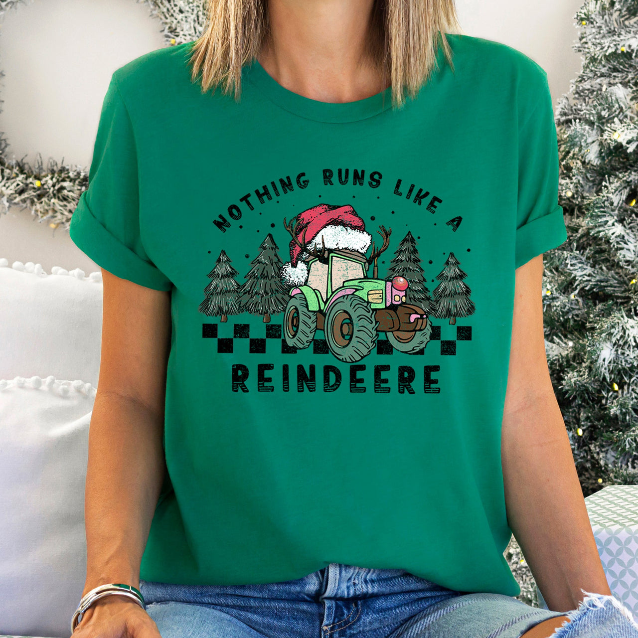 Nothing Runs Like A Reindeer Deere Christmas Tractor Farm Life Holiday Edition Graphic Tee