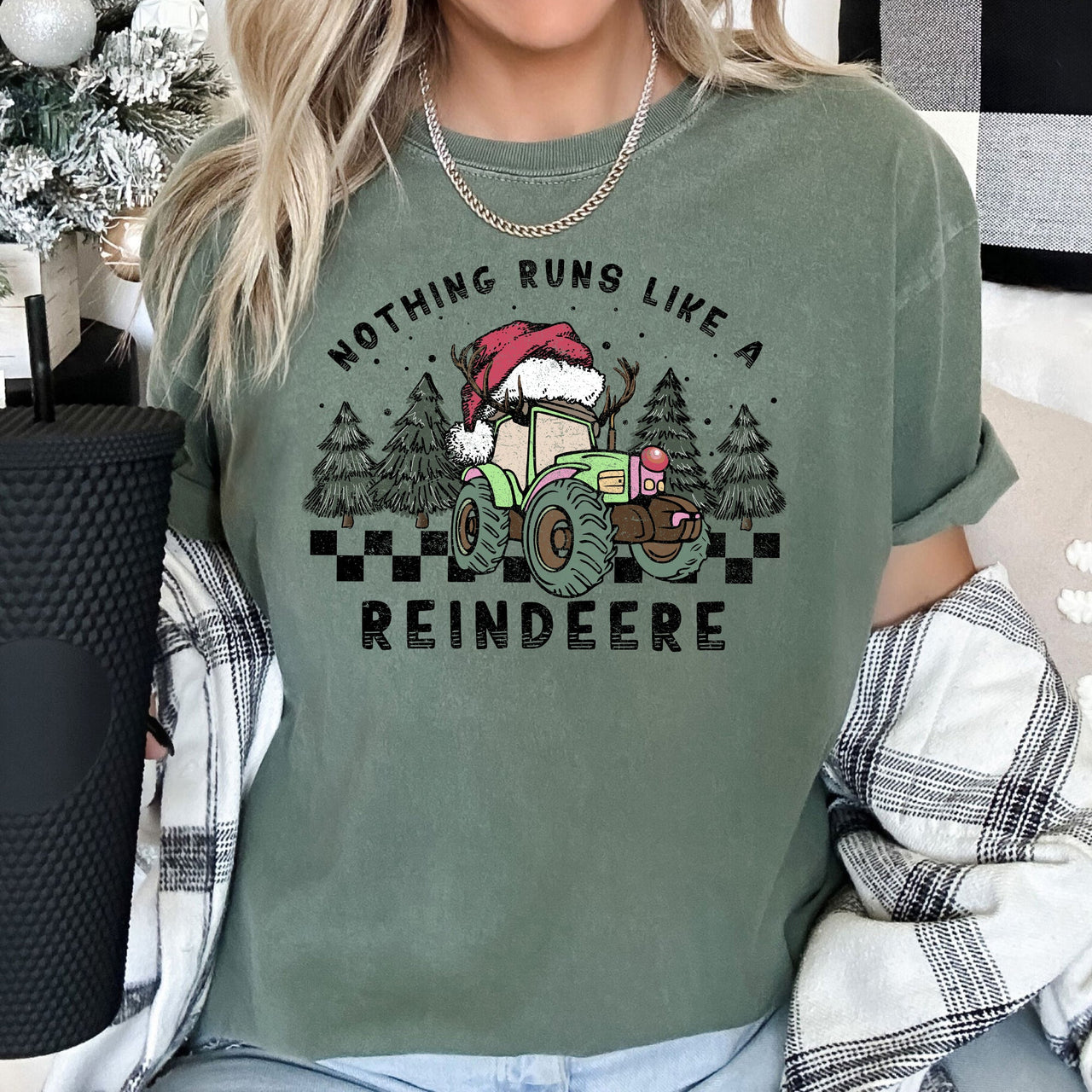 Nothing Runs Like A Reindeer Deere Christmas Tractor Farm Life Comfort Colors Tee