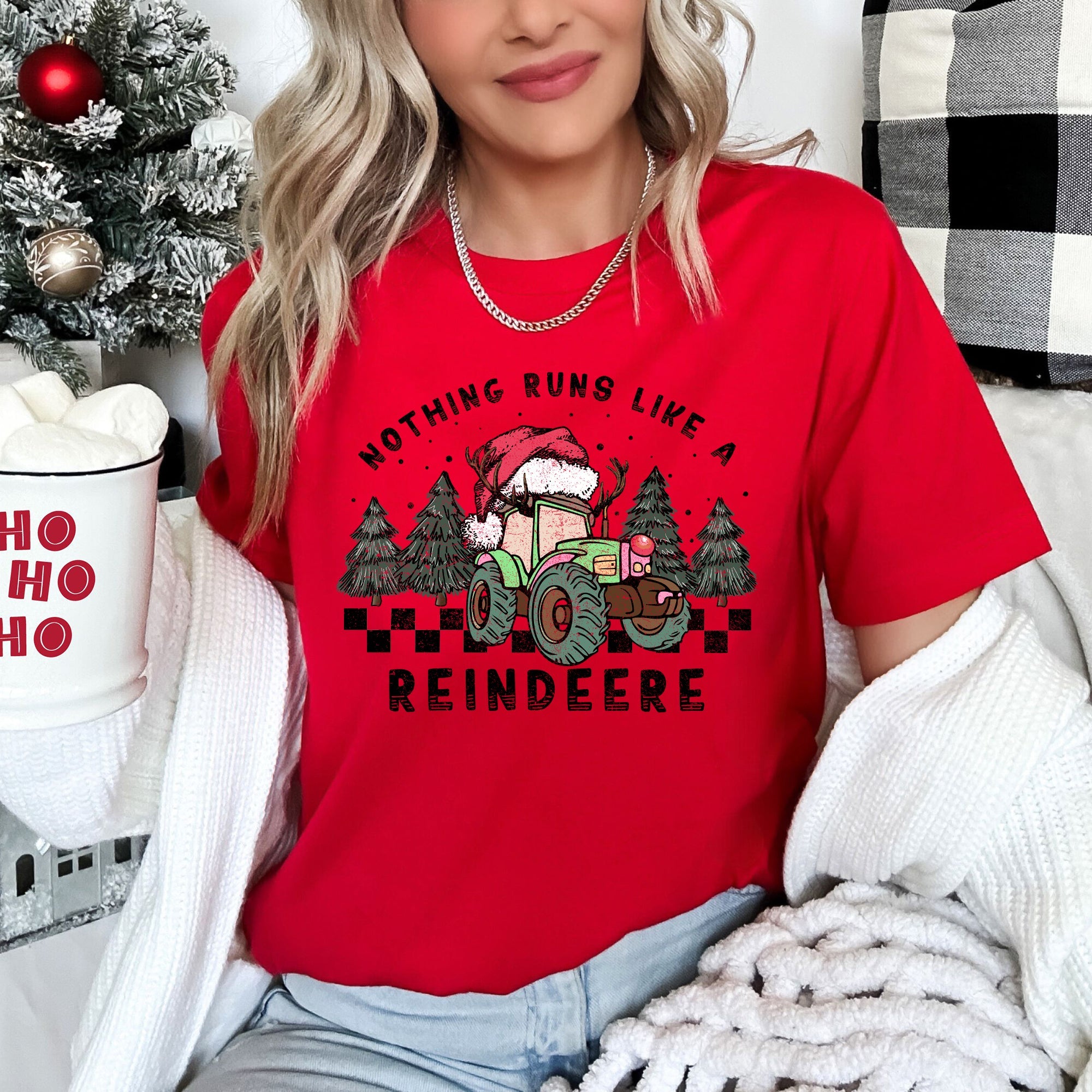 Nothing Runs Like A Reindeer Deere Christmas Tractor Farm Life Holiday Edition Graphic Tee