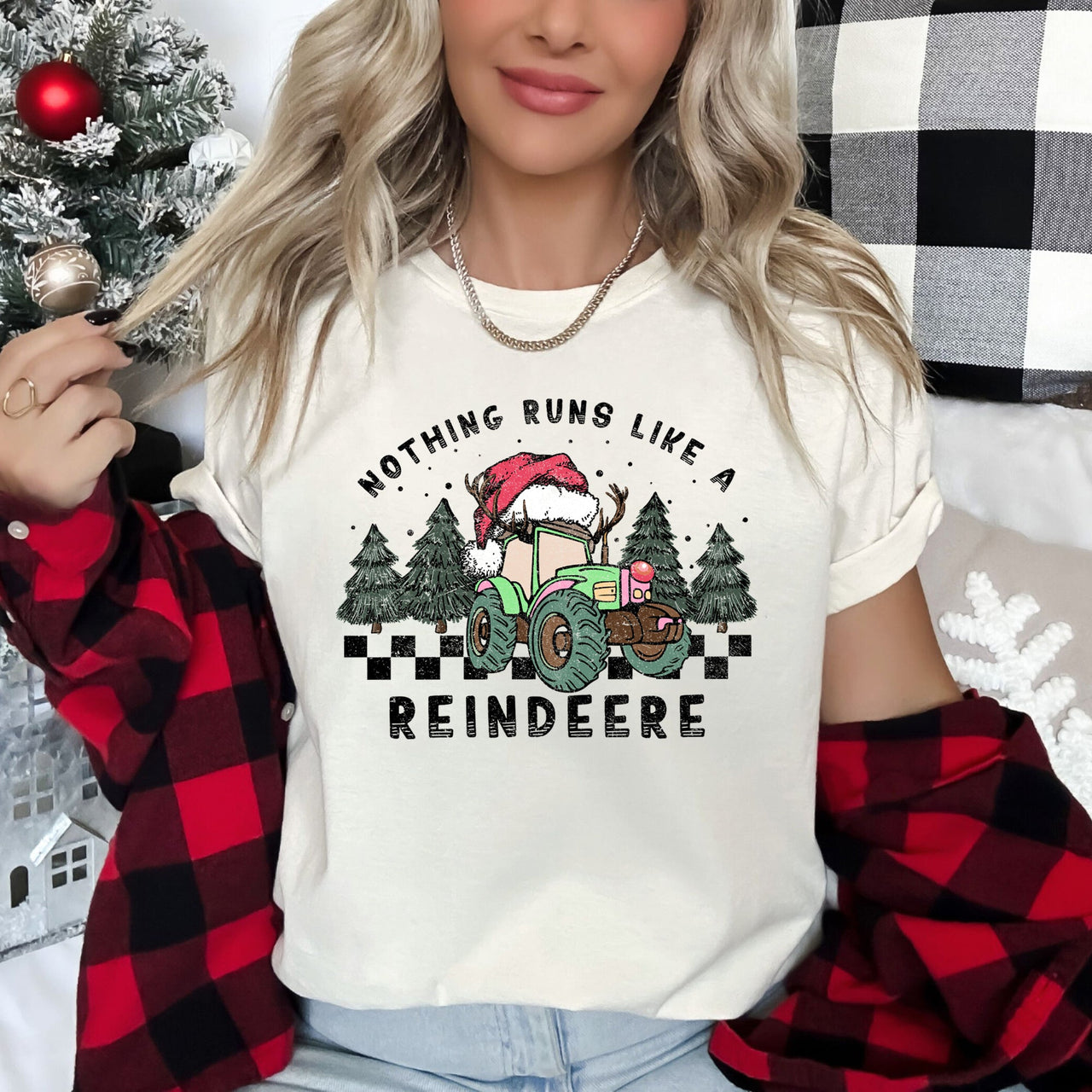 Nothing Runs Like A Reindeer Deere Christmas Tractor Farm Life Holiday Edition Graphic Tee