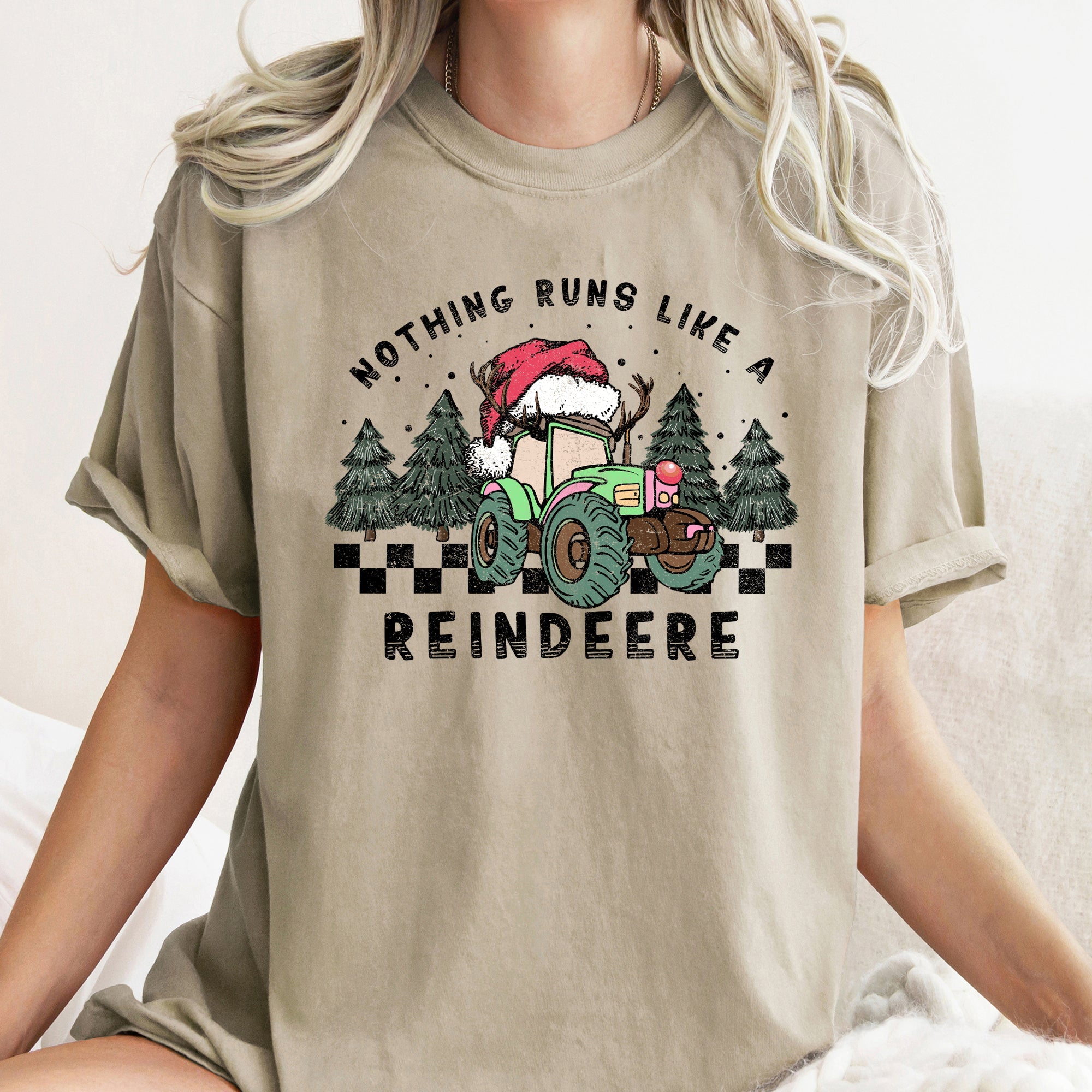 Nothing Runs Like A Reindeer Deere Christmas Tractor Farm Life Comfort Colors Tee