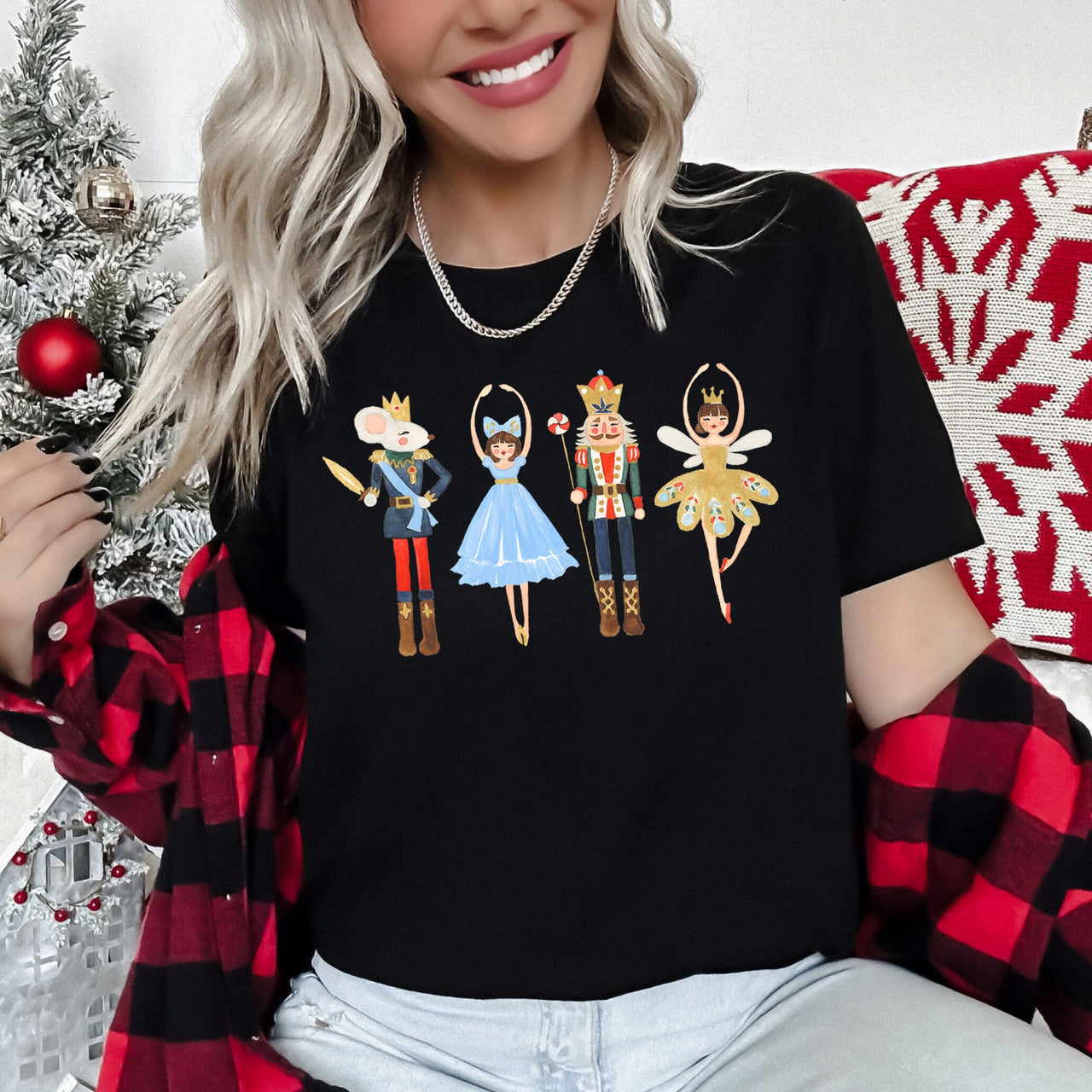 Nutcracker Ballet Christmas Ballerina Dance Silhouette Holiday Stage Scene Graphic Tee
