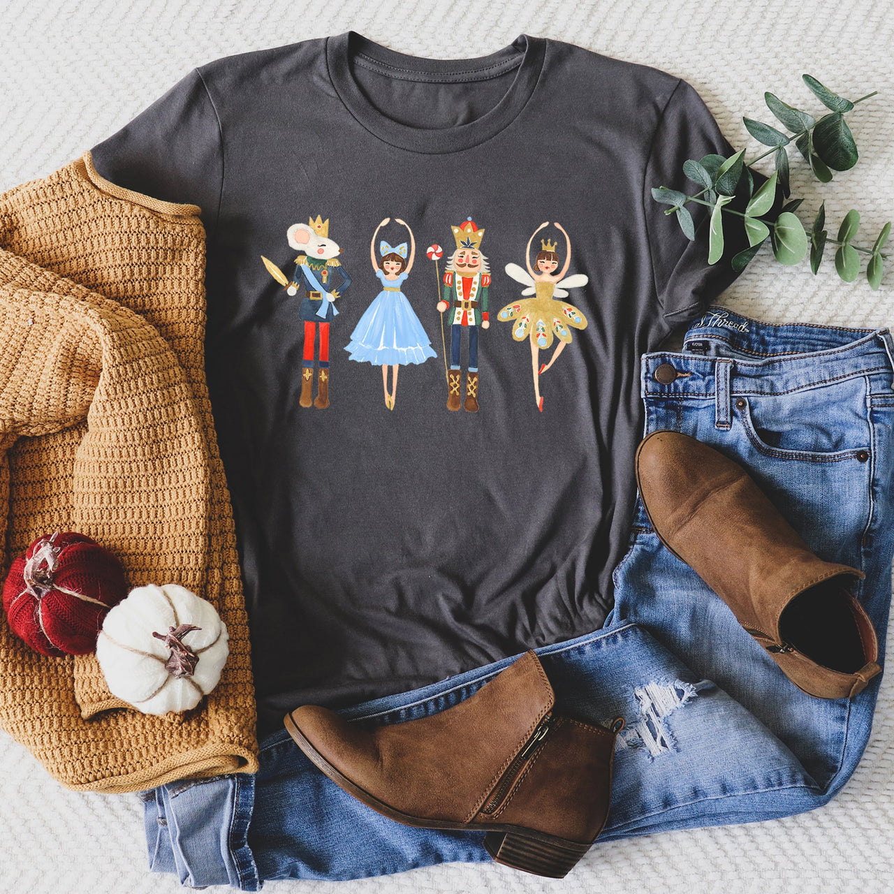 Nutcracker Ballet Christmas Ballerina Dance Silhouette Holiday Stage Scene Graphic Tee