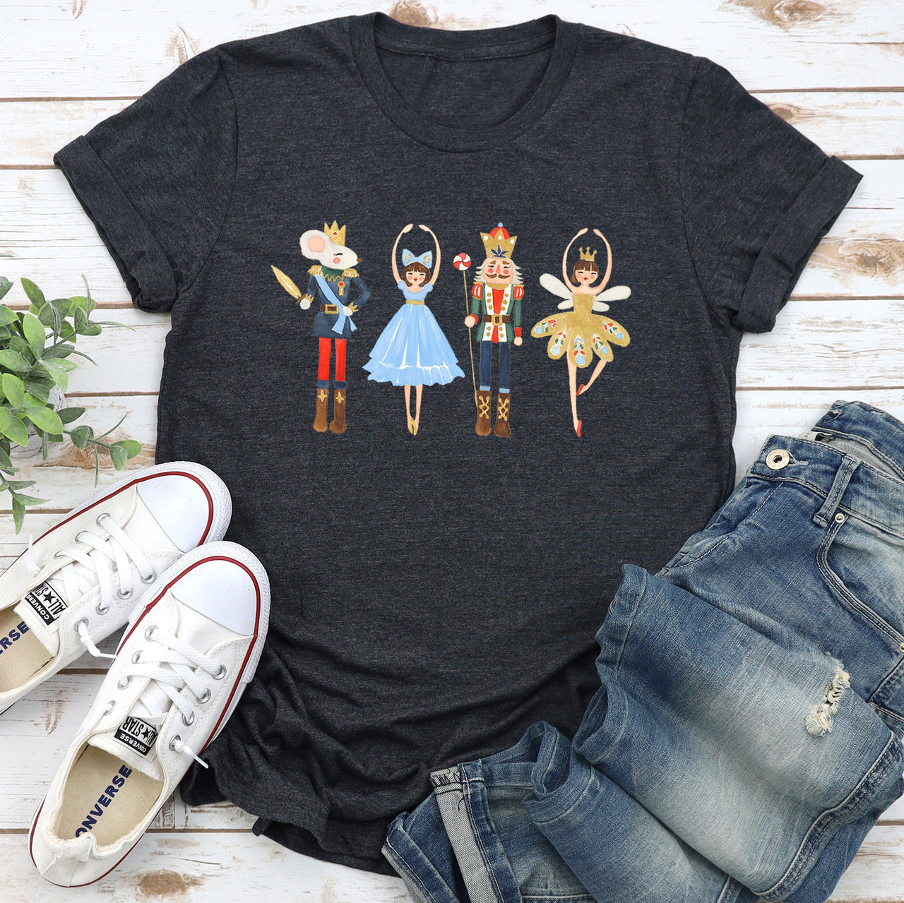 Nutcracker Ballet Christmas Ballerina Dance Silhouette Holiday Stage Scene Graphic Tee