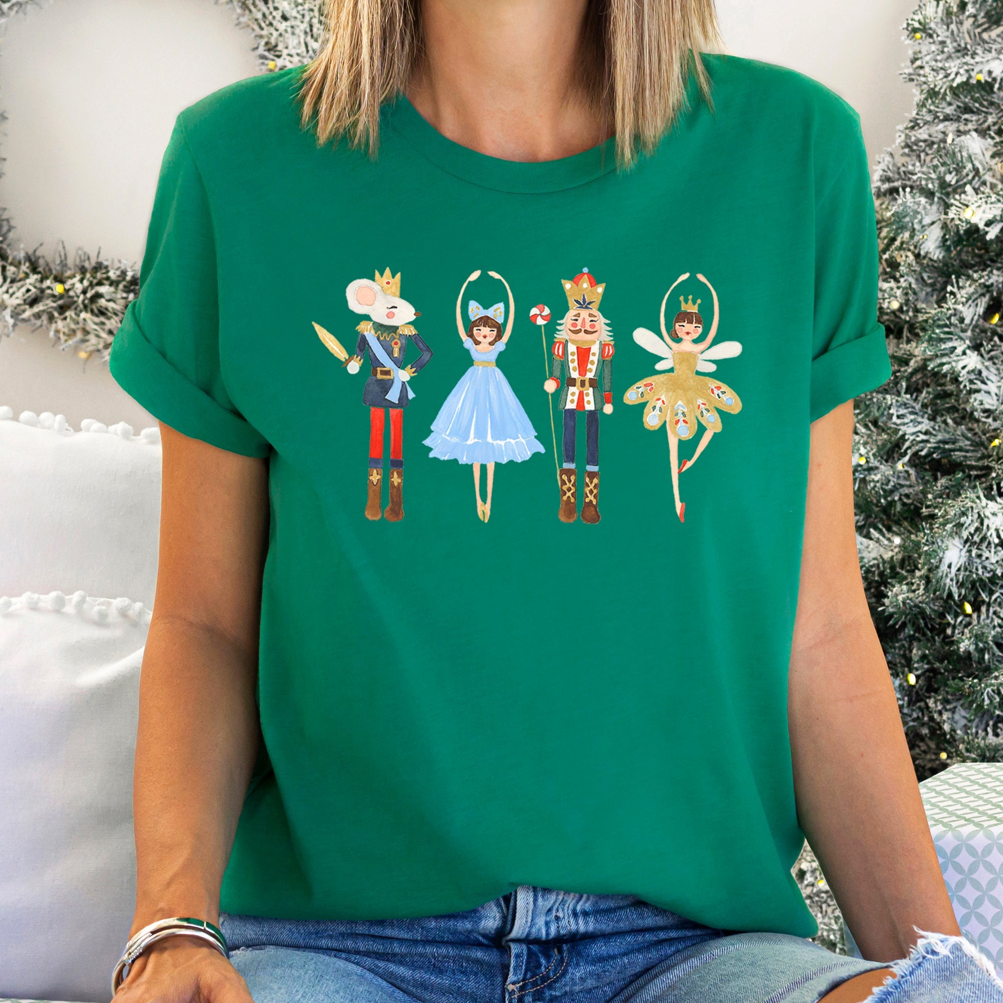 Nutcracker Ballet Christmas Ballerina Dance Silhouette Holiday Stage Scene Graphic Tee