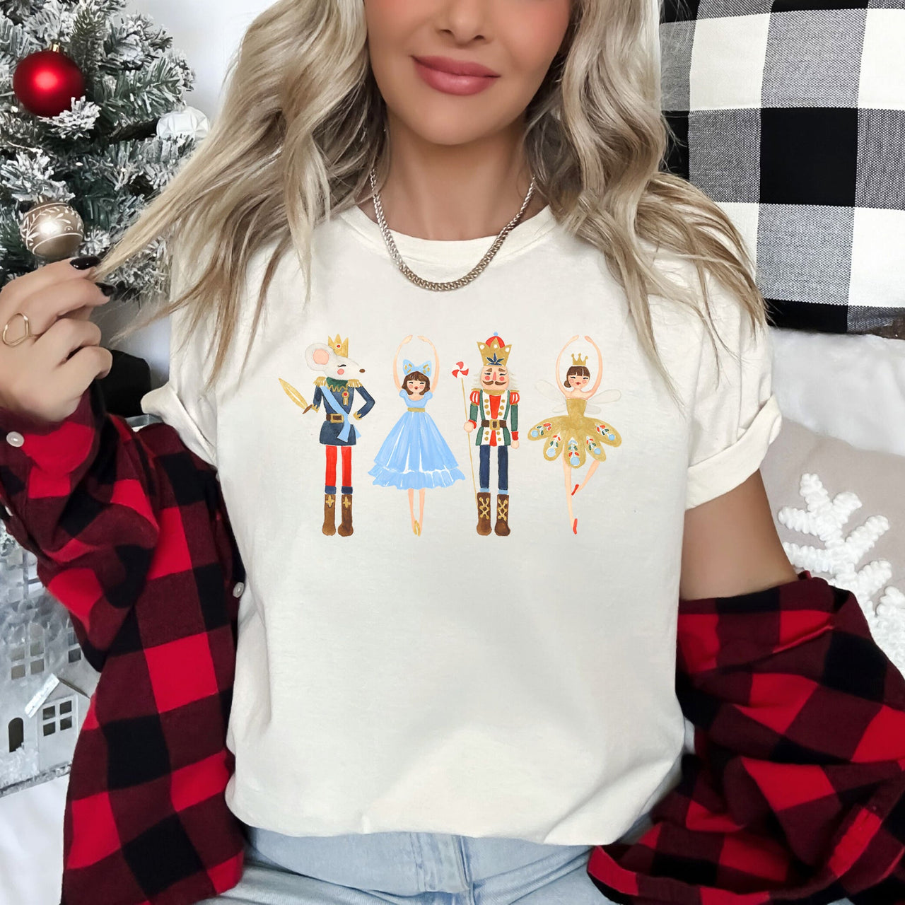 Nutcracker Ballet Christmas Ballerina Dance Silhouette Holiday Stage Scene Graphic Tee