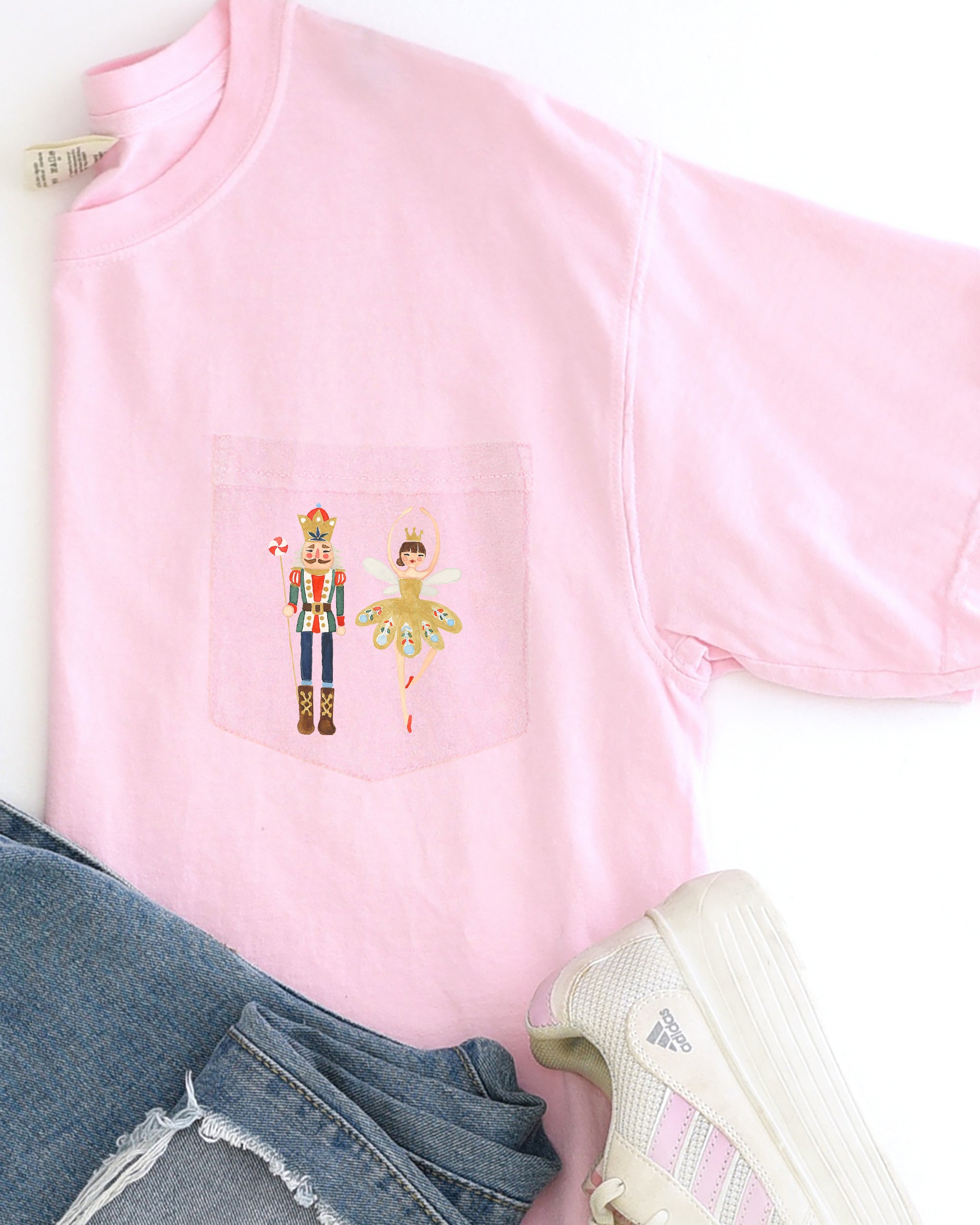 Nutcracker Ballet Ballerina Pocket Christmas Winter Snow Santa Xmas Comfort Colors Tee
