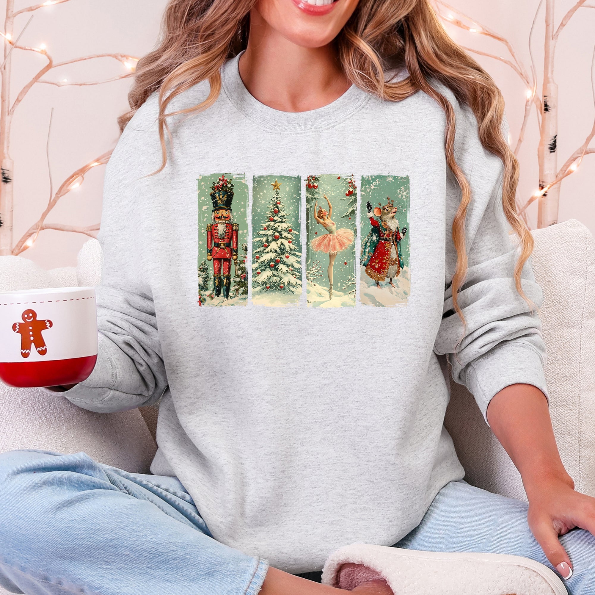 Nutcracker Ballet Santa Christmas Retro Whimsical Holiday Graphic Cozy Sweatshirt