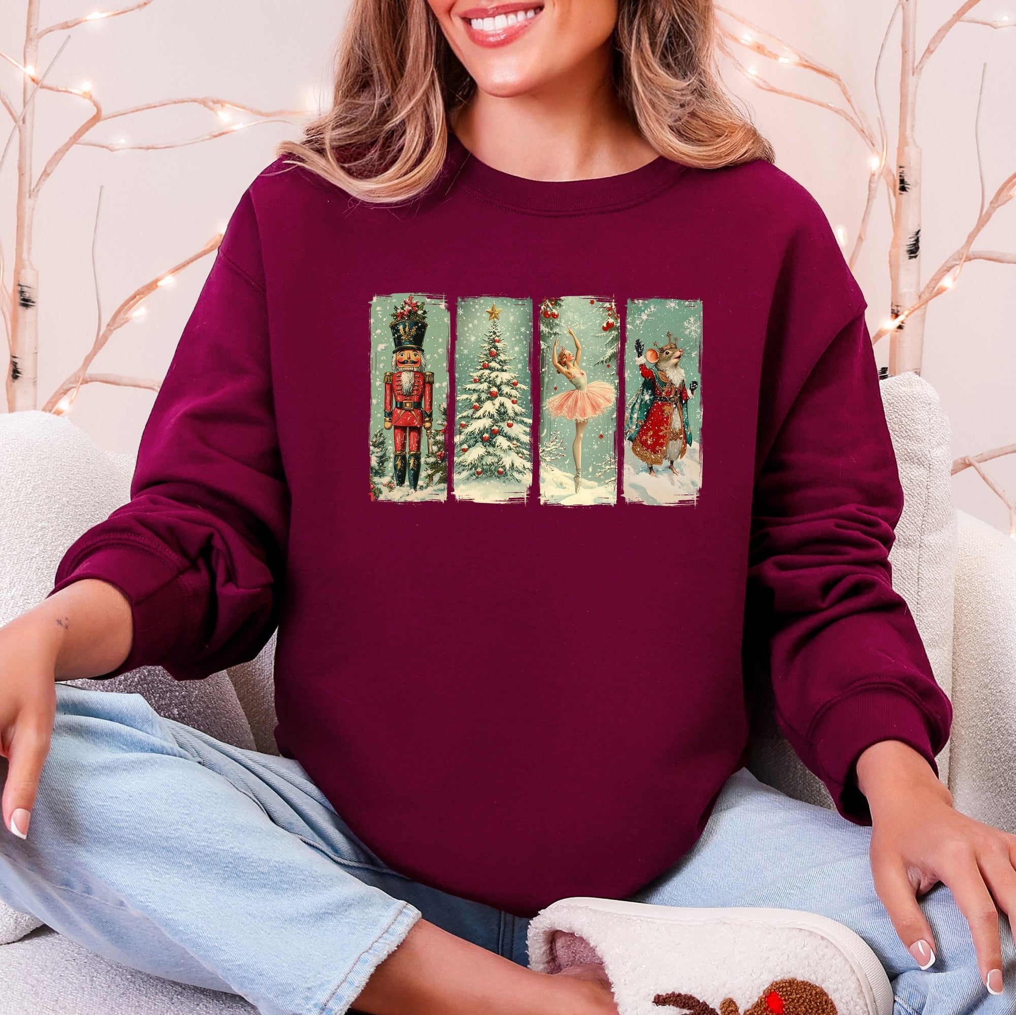 Nutcracker Ballet Santa Christmas Retro Whimsical Holiday Graphic Cozy Sweatshirt