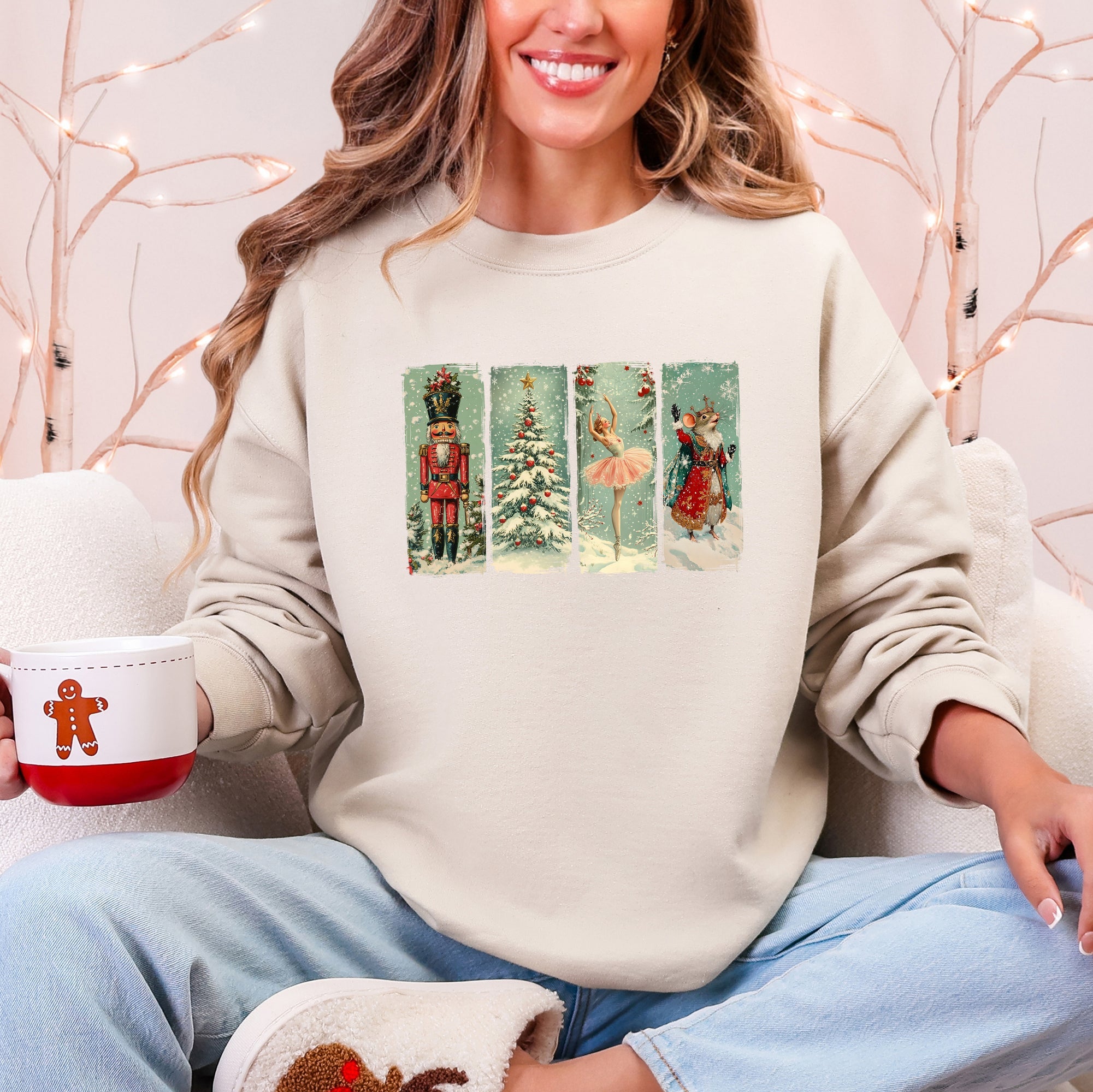 Nutcracker Ballet Santa Christmas Retro Whimsical Holiday Graphic Cozy Sweatshirt