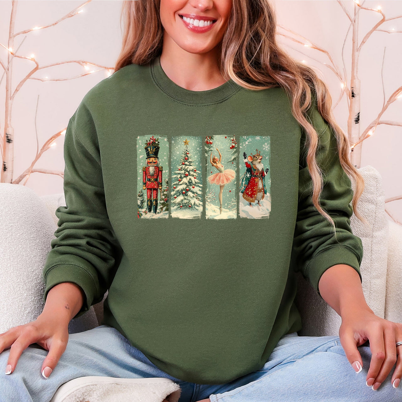 Nutcracker Ballet Santa Christmas Retro Whimsical Holiday Graphic Cozy Sweatshirt