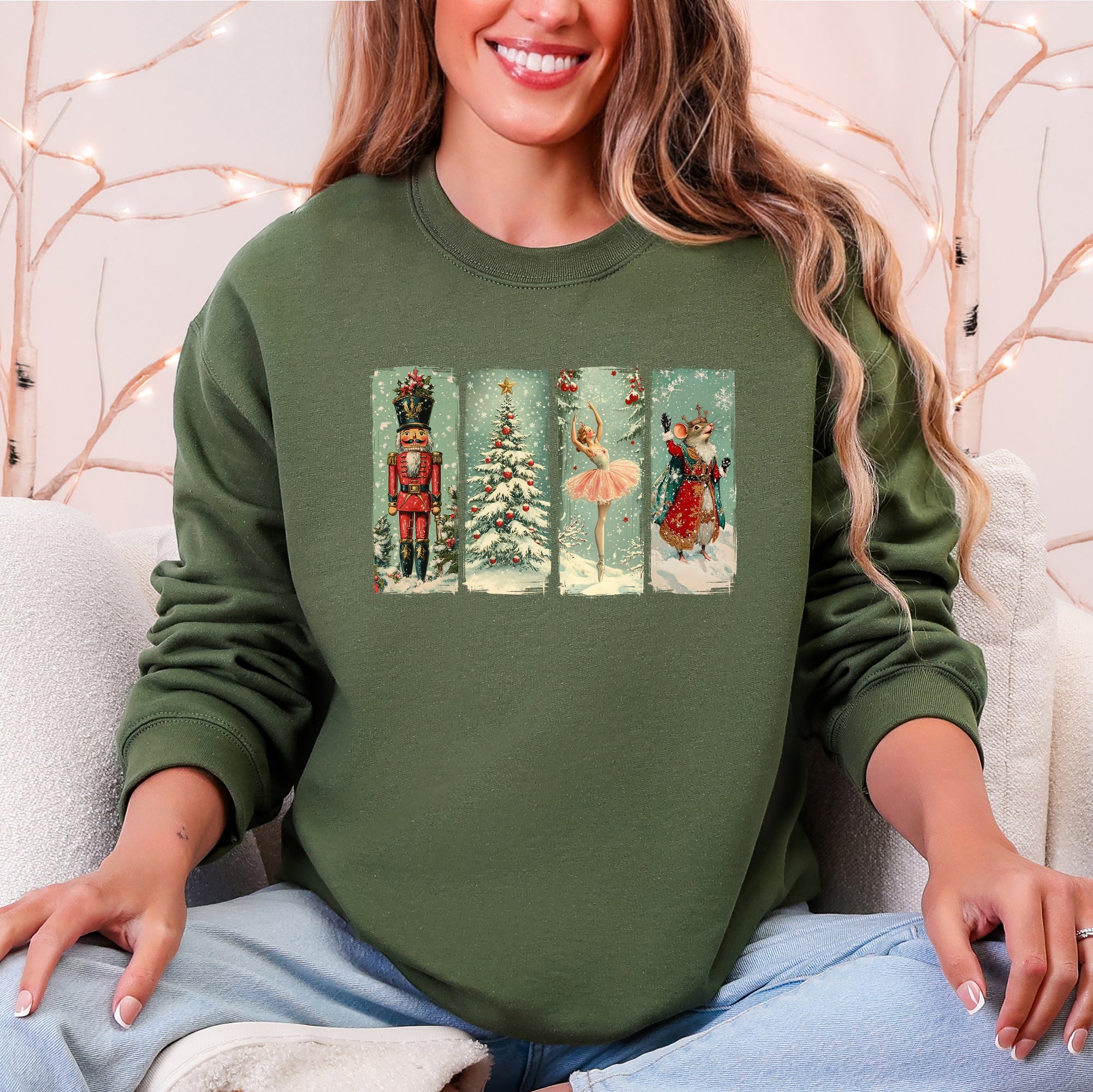 Nutcracker Ballet Santa Christmas Retro Whimsical Holiday Graphic Cozy Sweatshirt