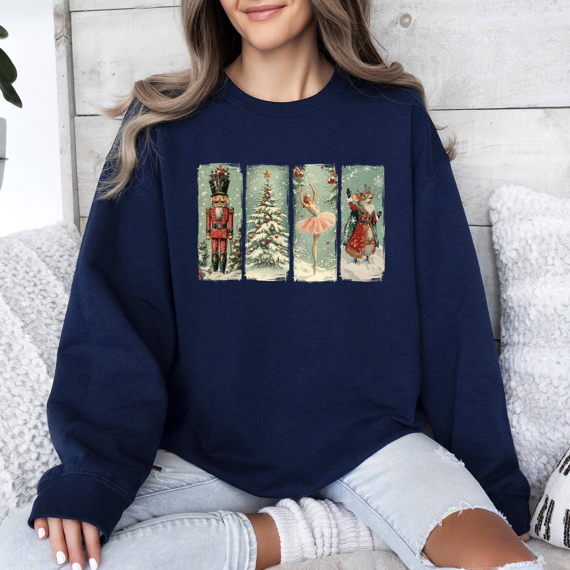 Nutcracker Ballet Santa Christmas Retro Whimsical Holiday Graphic Cozy Sweatshirt