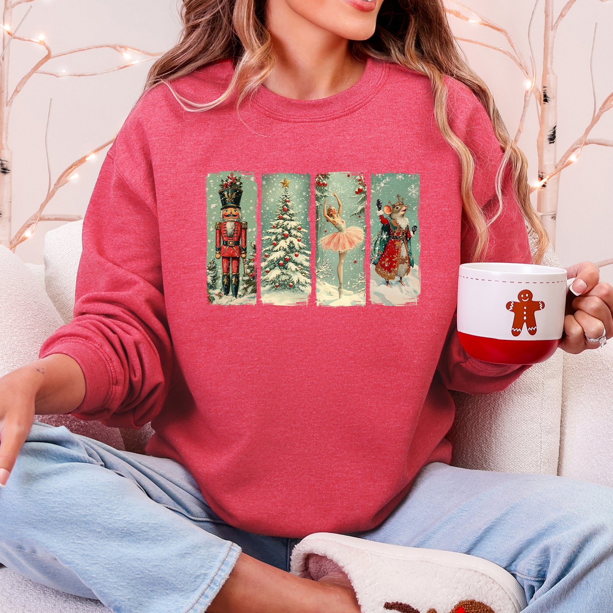 Nutcracker Ballet Santa Christmas Retro Whimsical Holiday Graphic Cozy Sweatshirt
