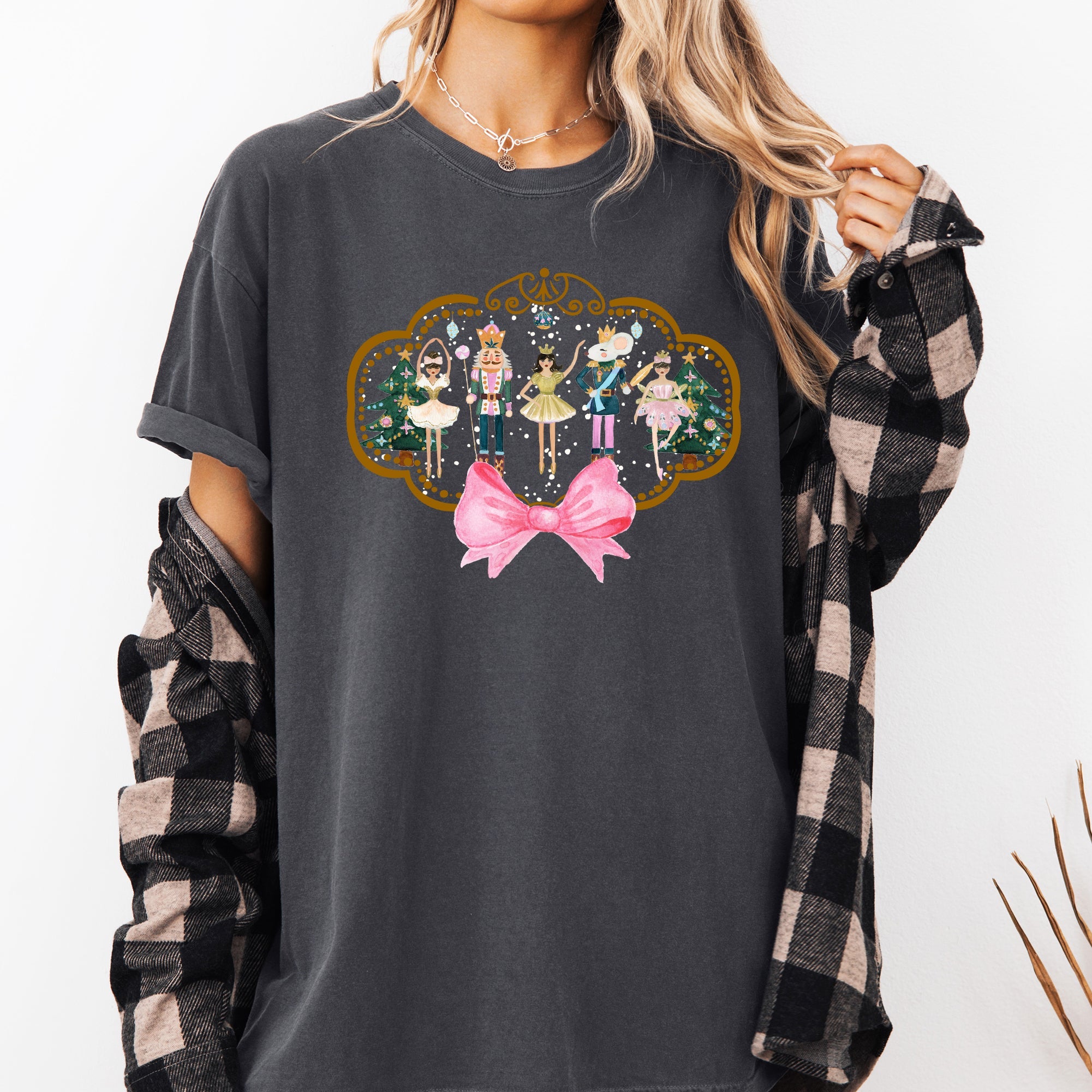 Nutcracker Christmas Ballet Sugar Plum Fairy Noel Santa Winter Ballerina Xmas Bow Comfort Colors Tee