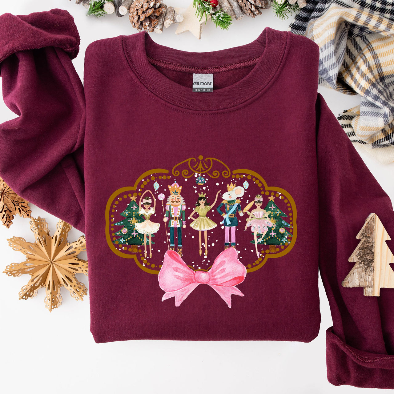 Nutcracker Christmas Bow Sugar Plum Fairy Noel Santa Winter Ballerina Xmas Ballet Sweatshirt