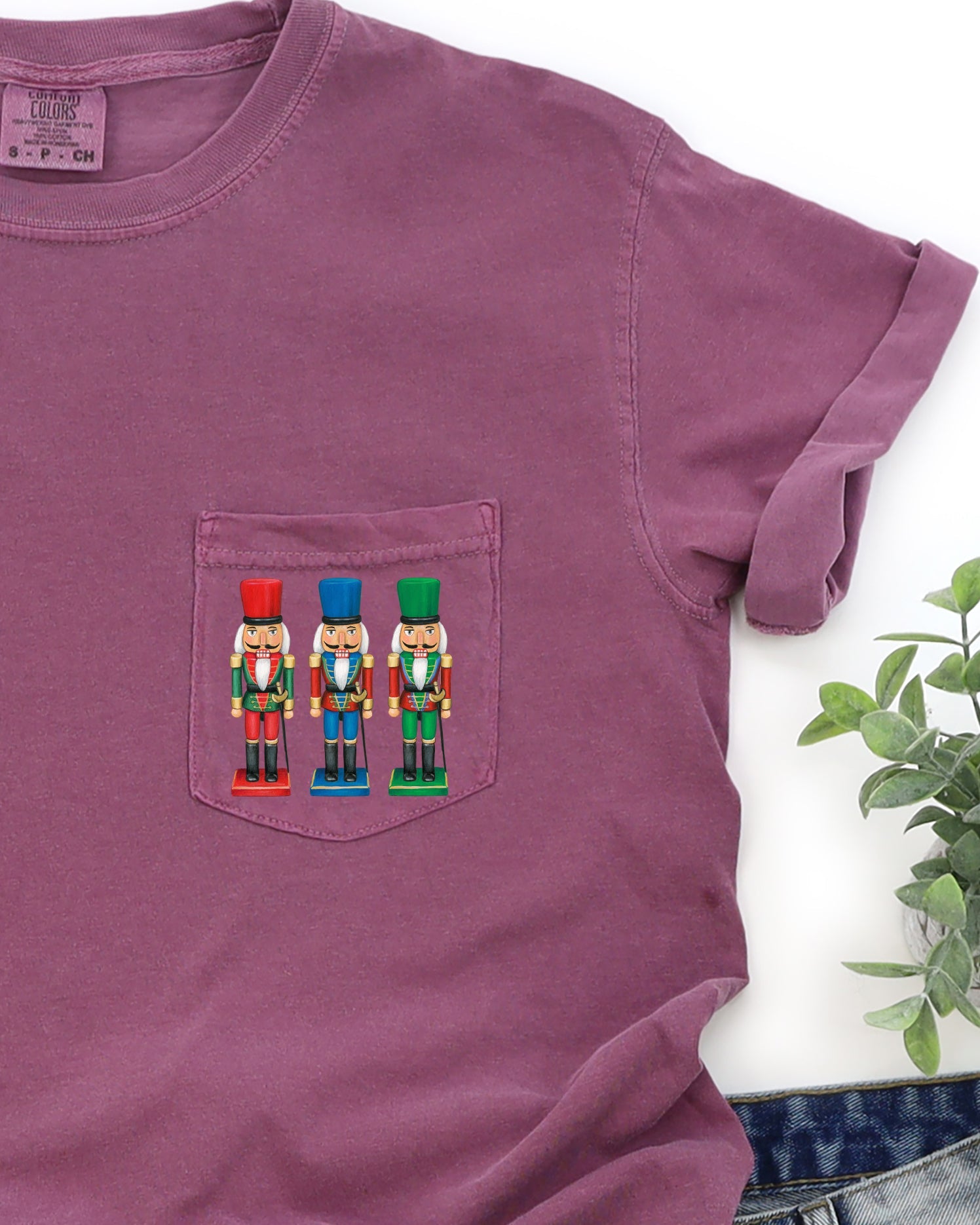 Nutcrackers Pocket Christmas Santa Snow Xmas Cozy Holiday Keepsakes Comfort Colors Tee