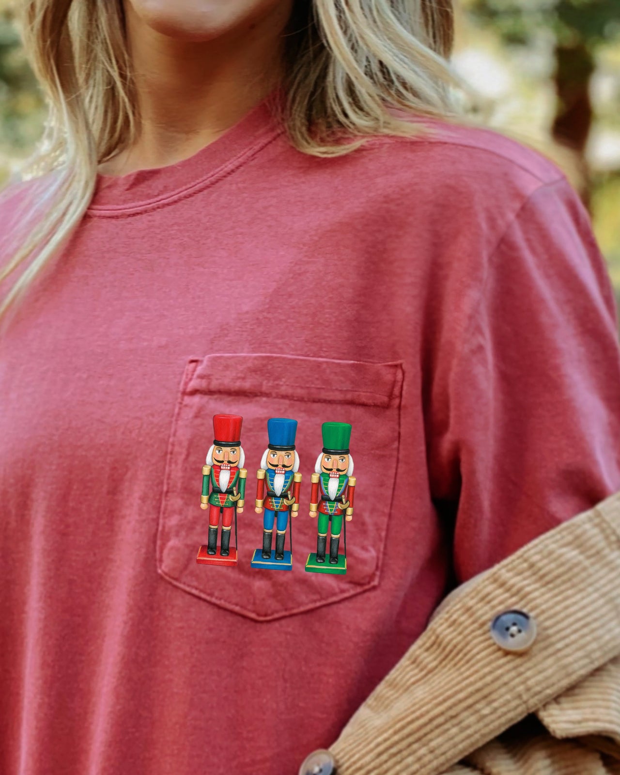 Nutcrackers Pocket Christmas Santa Snow Xmas Cozy Holiday Keepsakes Comfort Colors Tee
